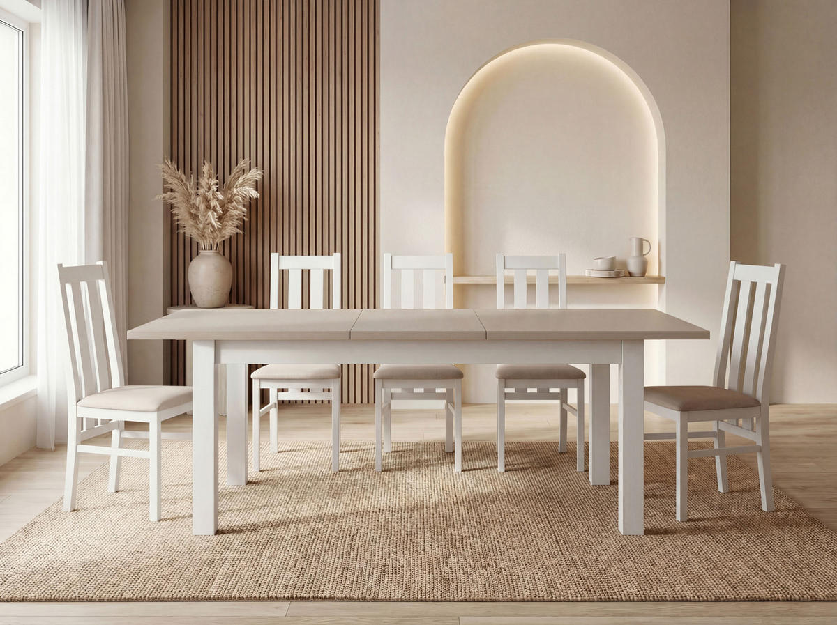 ESSTISCH Lindberg Weiß ausziehbar verlängerbar rechteckig, Kaschmir 150-190/90/77 cm - Kaschmir/Weiß, Holz/Holzwerkstoff (150/80/77cm) - WFL GROUP