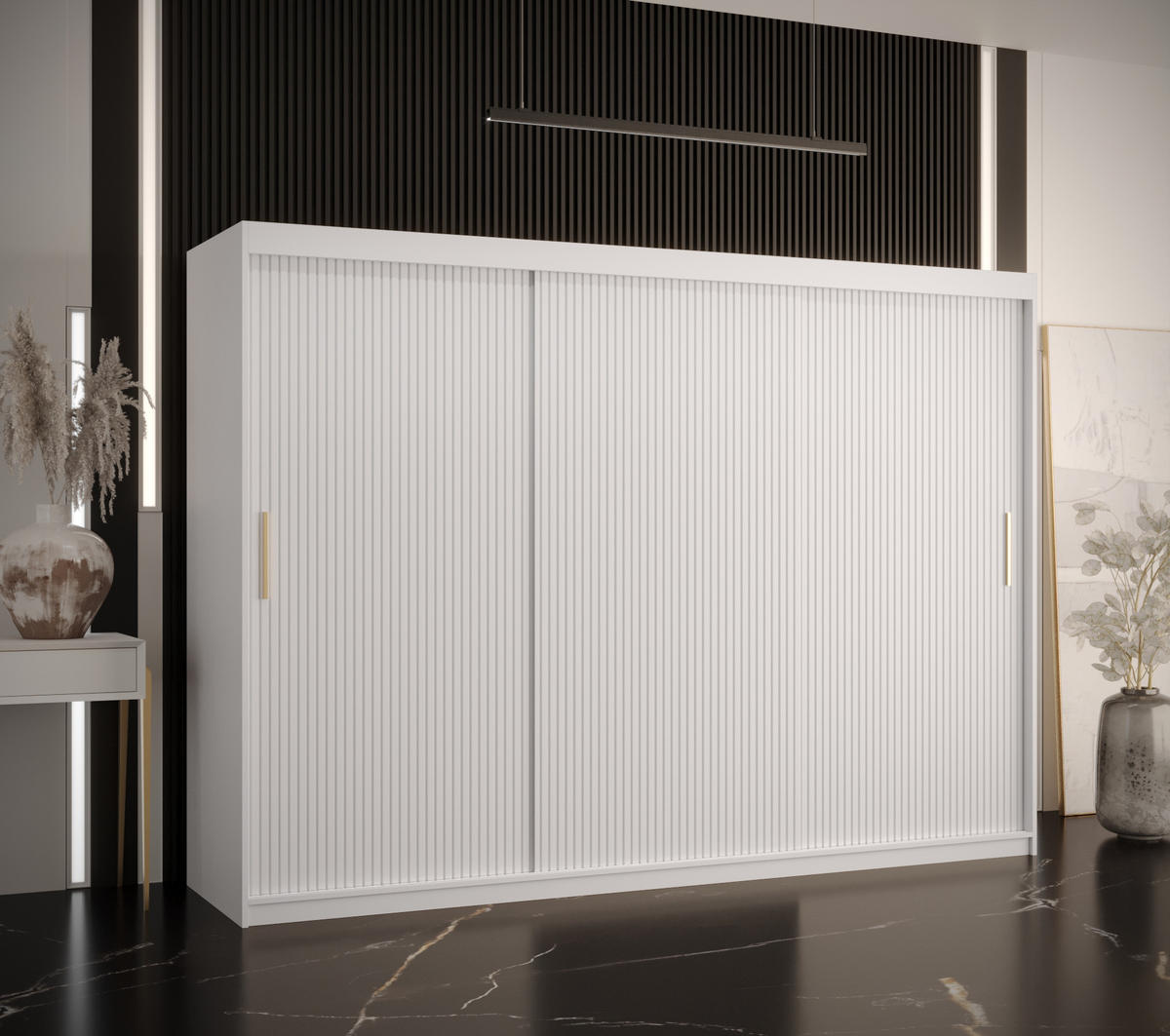 SCHWEBETÜRENSCHRANK 200/250/62 3-türig - Goldfarben/Weiß, Holz/Kunststoff (250/200/62cm) - MÖBEL KRYSPOL