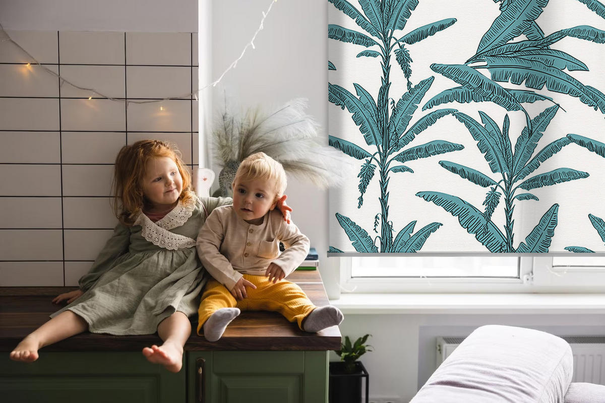 VNÚTORNÁ roleta - okenná roleta - roleta - 100x100 cm - Palmové listy - tyrkysová, plast (100/100/0.5cm) - TULUP