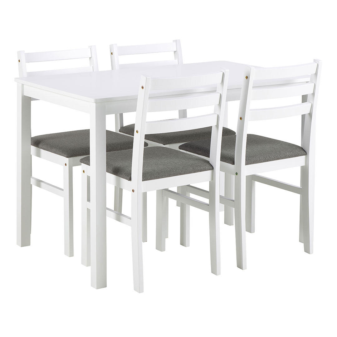 ESSGRUPPE, Alicante, Tisch Grau, Stühle Weiß, Holz, 110 x 70 x 75 cm, 5-teilig - Grau, Holz (110/75/70cm) - ebuy24