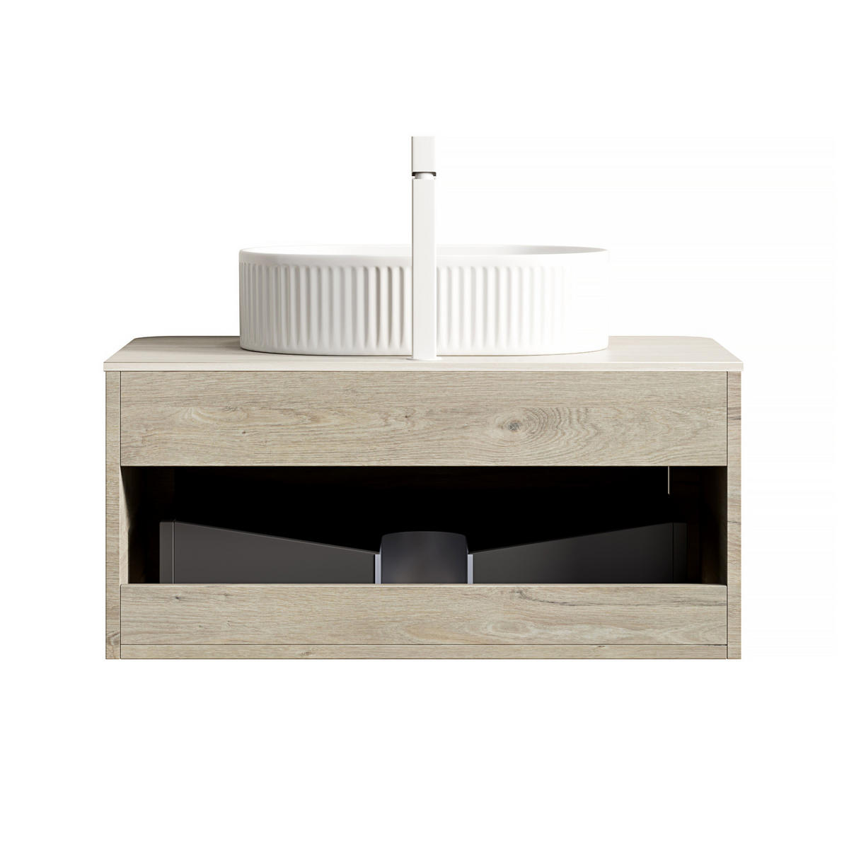 WASCHTISCHKOMBI 80 cm mit Aufsatzbecken und Soft-Close-Schublade in Eichenoptik - Creme, Keramik (80/50.2/46cm) - BEAOK
