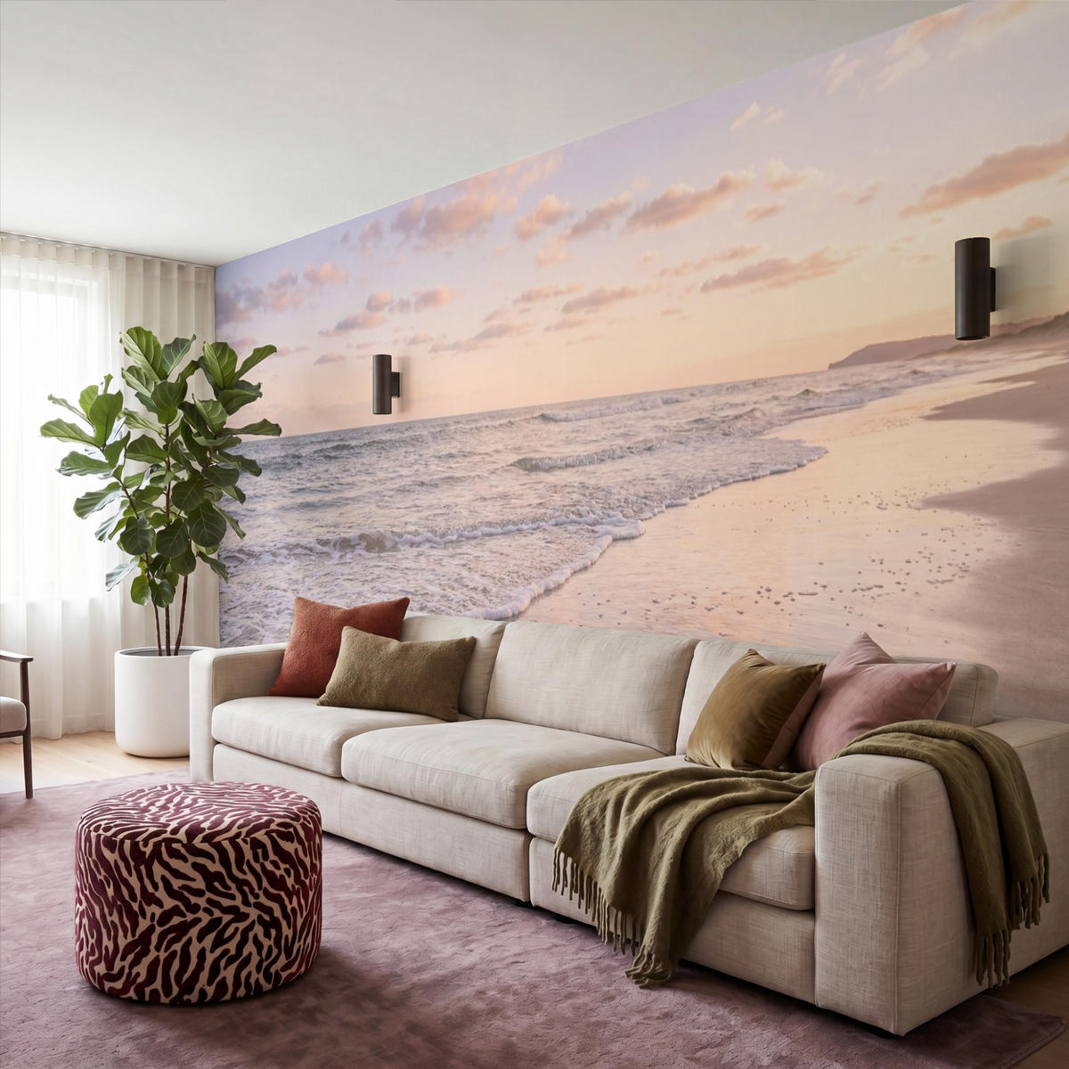 TAPETE - Strand - Brandung - Wolken - 500x200 cm - Hellrosa, Papier (500/200cm) - OnlyWow