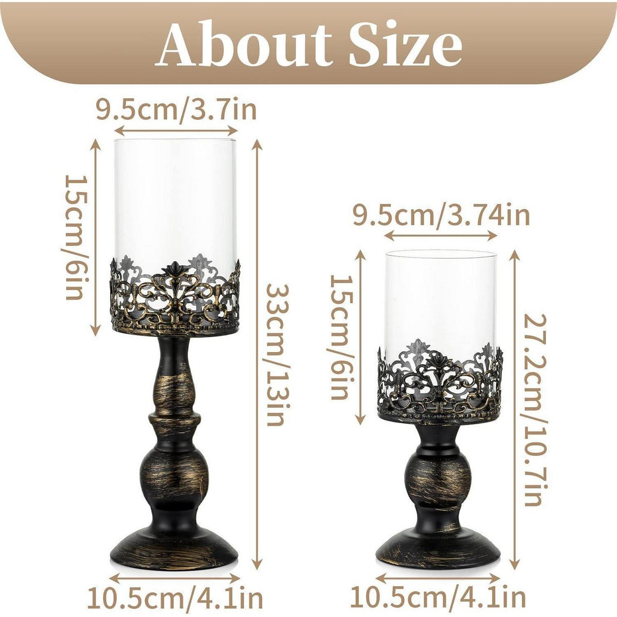 KERZENSTÄNDER Set 2-teilig Schwarz 27 cm & 33 cm - Multicolor, Metall (10.5/33/10.5cm)