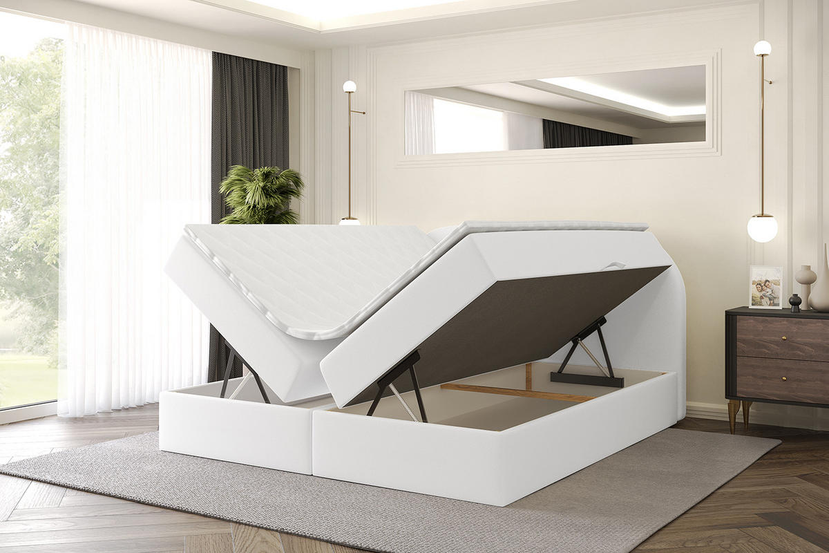 BOXBETT mit Matratze H3 und Lattenrost - NOX - 160x200 - Weiß Kunstleder - Weiß, Holzwerkstoff/Kunststoff (160/200cm) - ALTDECOR