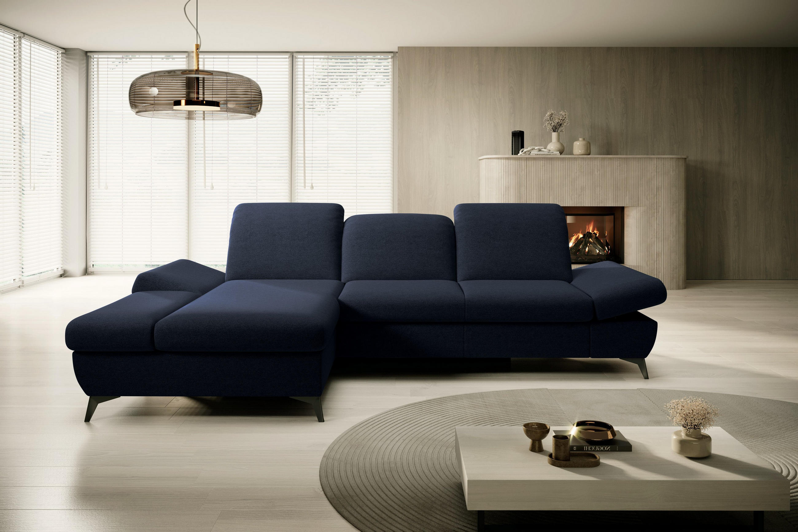 Thumbnail - Masseno Ecksofa, Dunkelblau, Holz, 4-Sitzer, L-Form,L-Form, 284x166 cm, Wohnzimmer, Sofas & Couches, Wohnlandschaften, E...