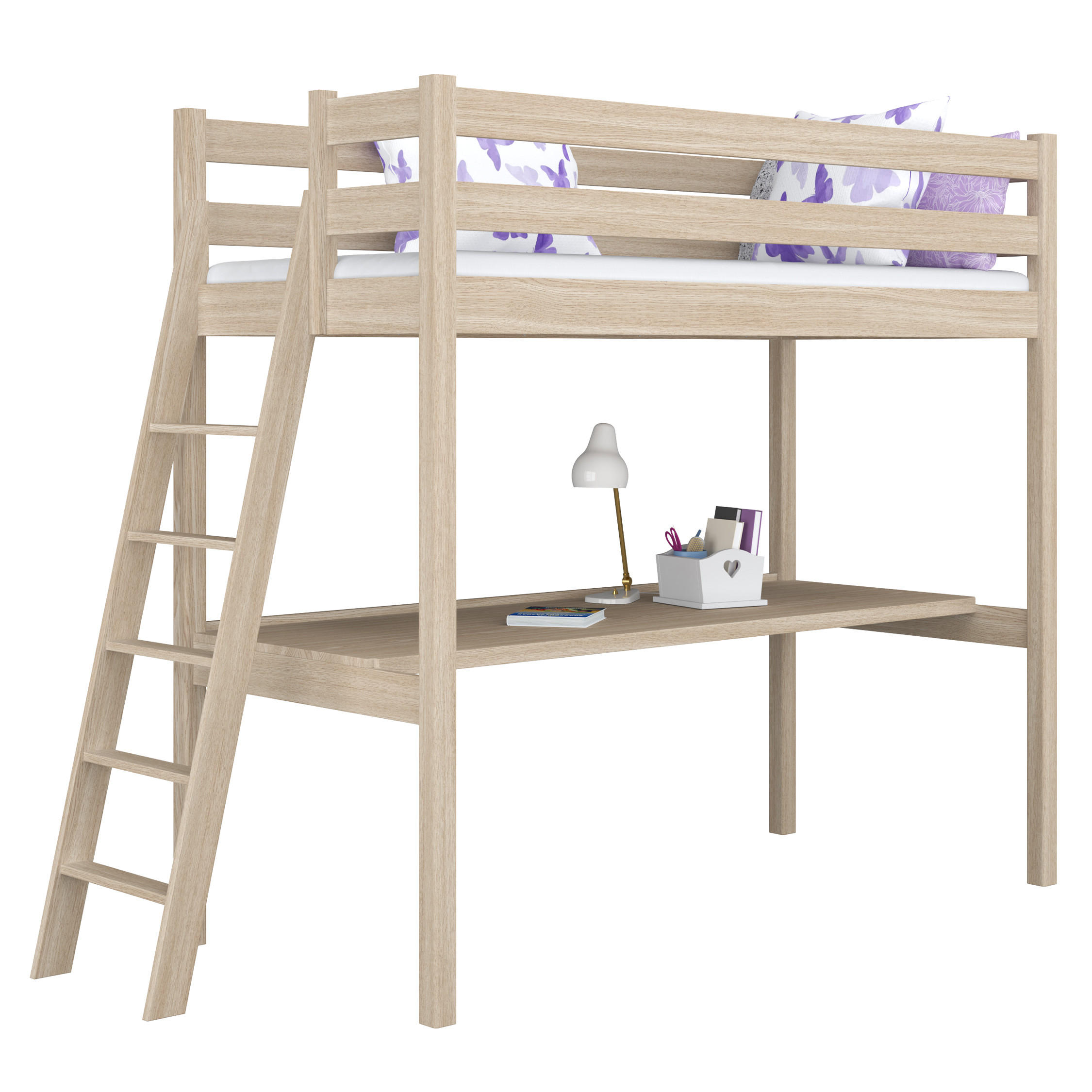 HOCHBETT N02 mit Schreibtisch Sonoma Eiche 120/180 - Sonoma Eiche, Naturmaterialien/Holz (120/180cm) - N-Wood