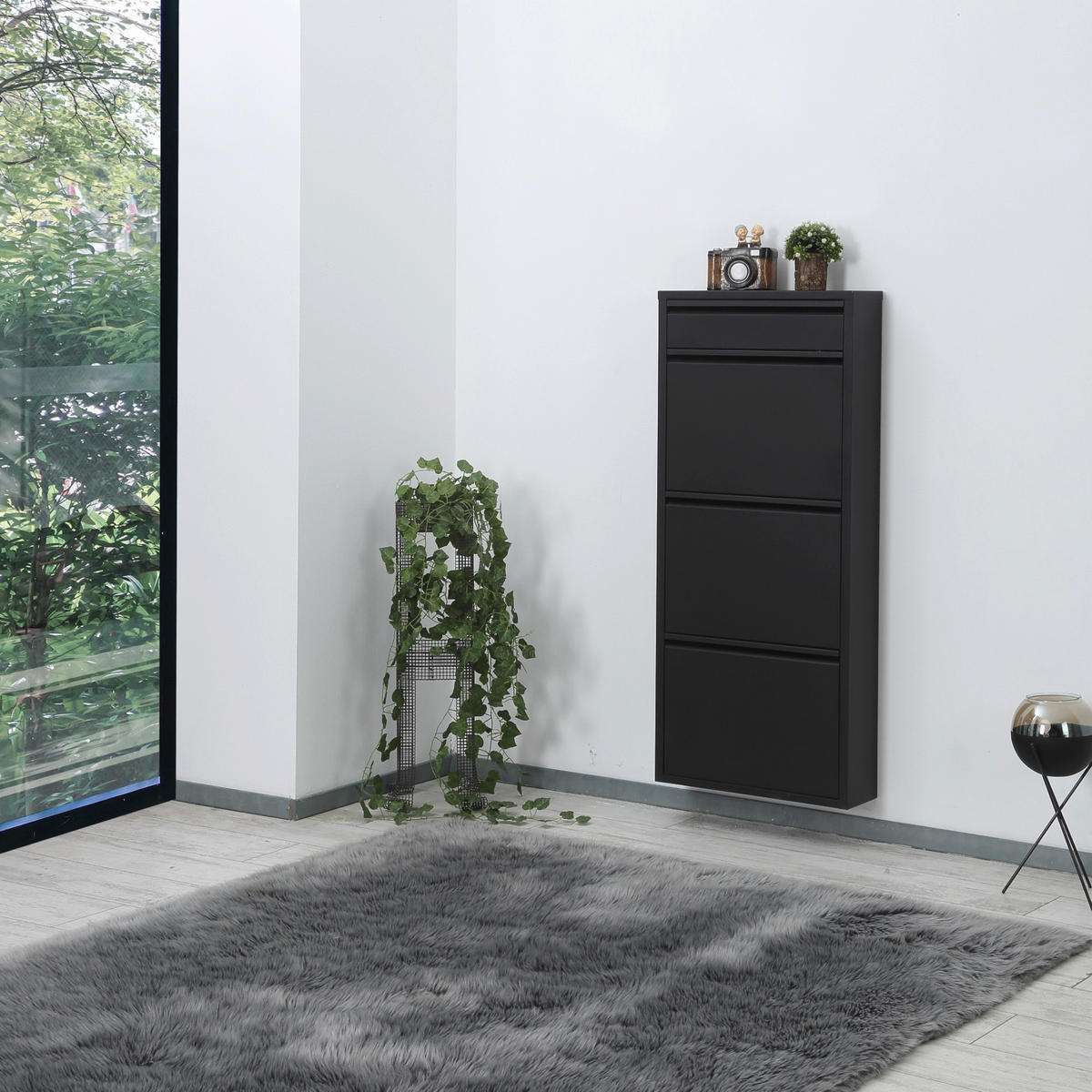SCHUHSCHRANK schmal Metall mit Magnet 3 Plus Klappen Schwarz - Schwarz, Metall (50/114/15cm) - Gowoll