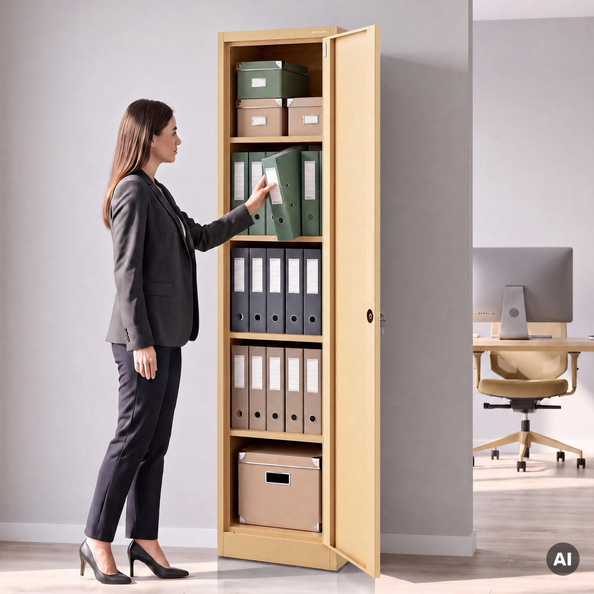 BÜRO Aktenschrank ALEX 185x45 x40 cm - Beige, Metall (45/185/40cm) - Jan Nowak