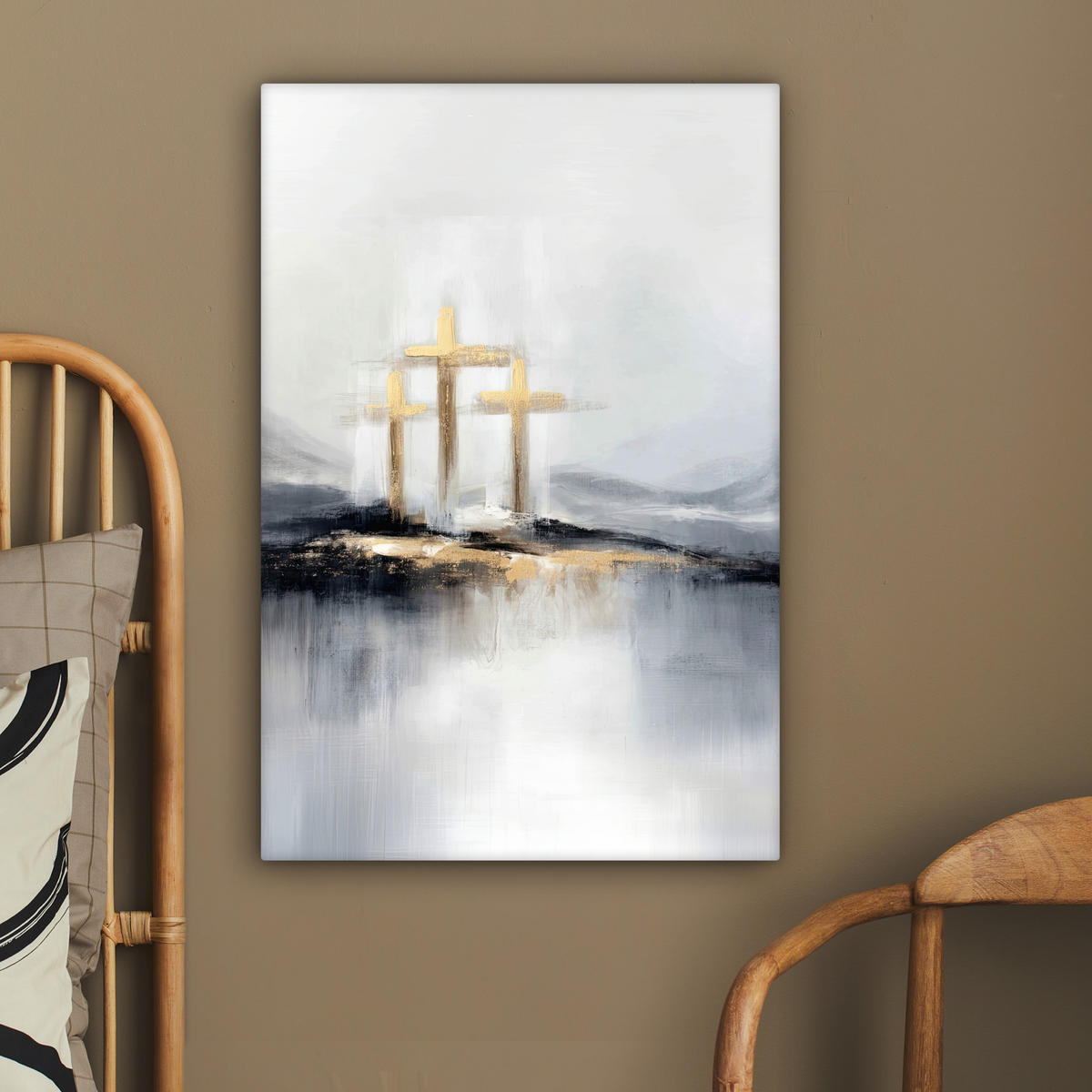 LEINWANDBILD Abstrakt - Malerei - Christentum - Kreuz Wanddeko 40x60 cm - Weiß, Textil (40/60cm) - MuchoWow