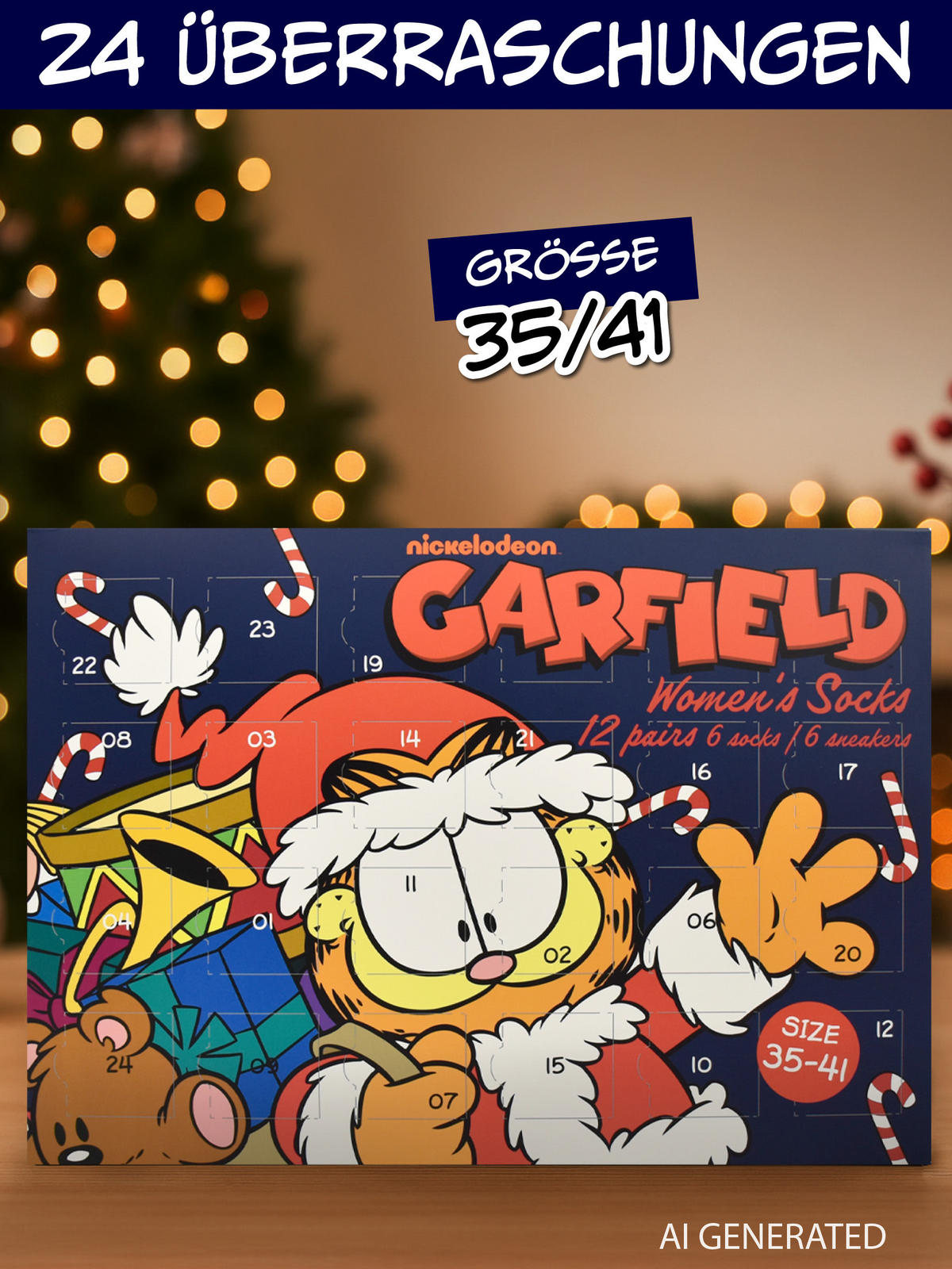 ADVENTSKALENDER Garfield mit 12 Paar Socken Größe 35-41 - Multicolor, Textil (37/5/26.5cm) - United Labels