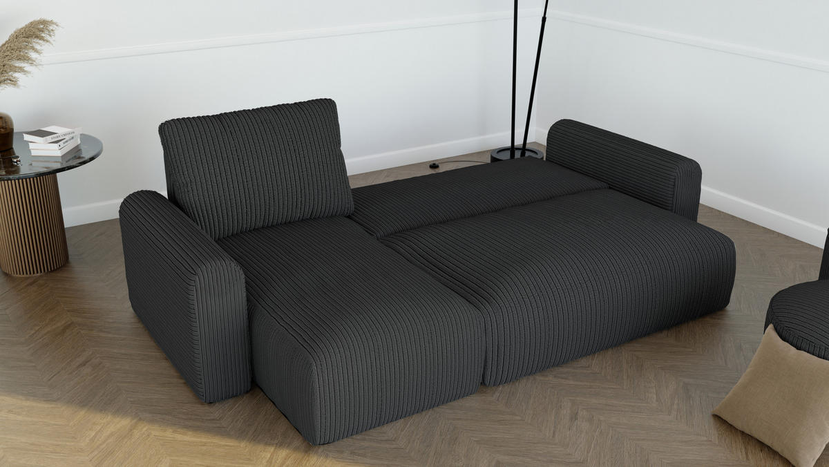 ECKSOFA mit Schlaffunktion und Bettkasten, Schwarz - Schwarz, Holzwerkstoff/Textil (244/98cm) - Idohome