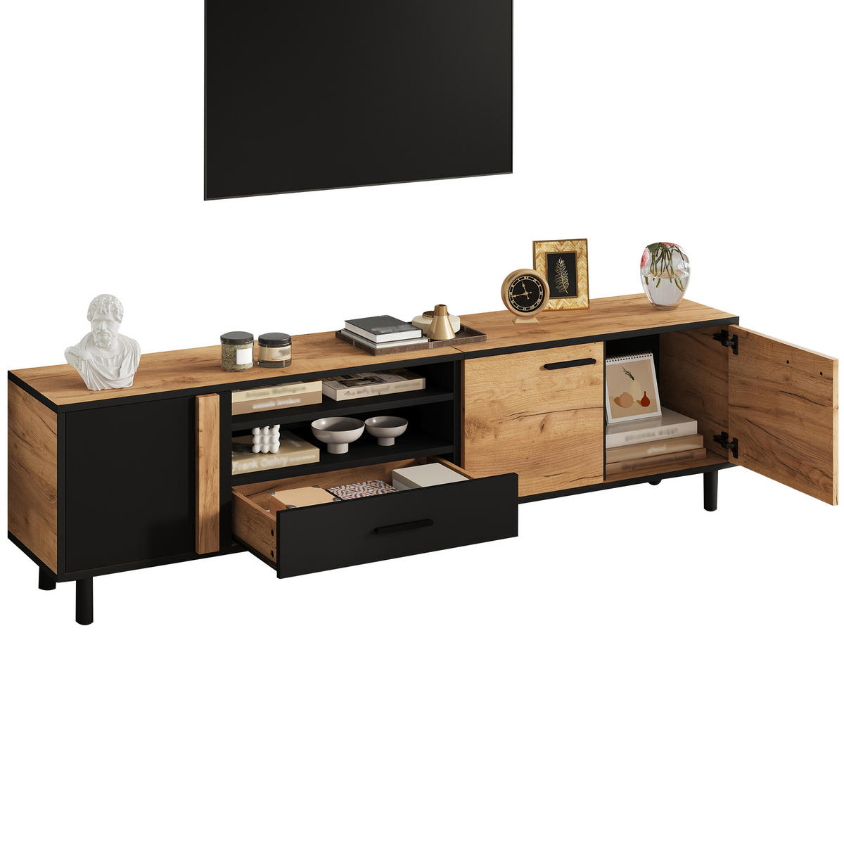 TV-ELEMENT180X32,5X50CM Lowboard Holzoptik-Schwarz für 80-Zoll-Fernseher - Schwarz, Holz (46.99/22.81/71.4cm) - Raelunyi