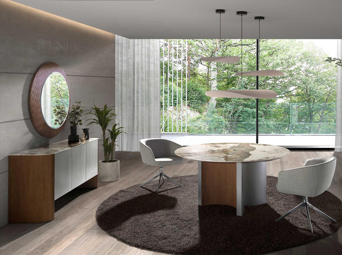 SIDEBOARD Sideboard aus Silberholz, Nussbaum und Porzellan-Marmorplatte 160/45/80 cm - Silberfarben/Walnussfarben, Holz (160/80/45cm) - ANGEL CERDA