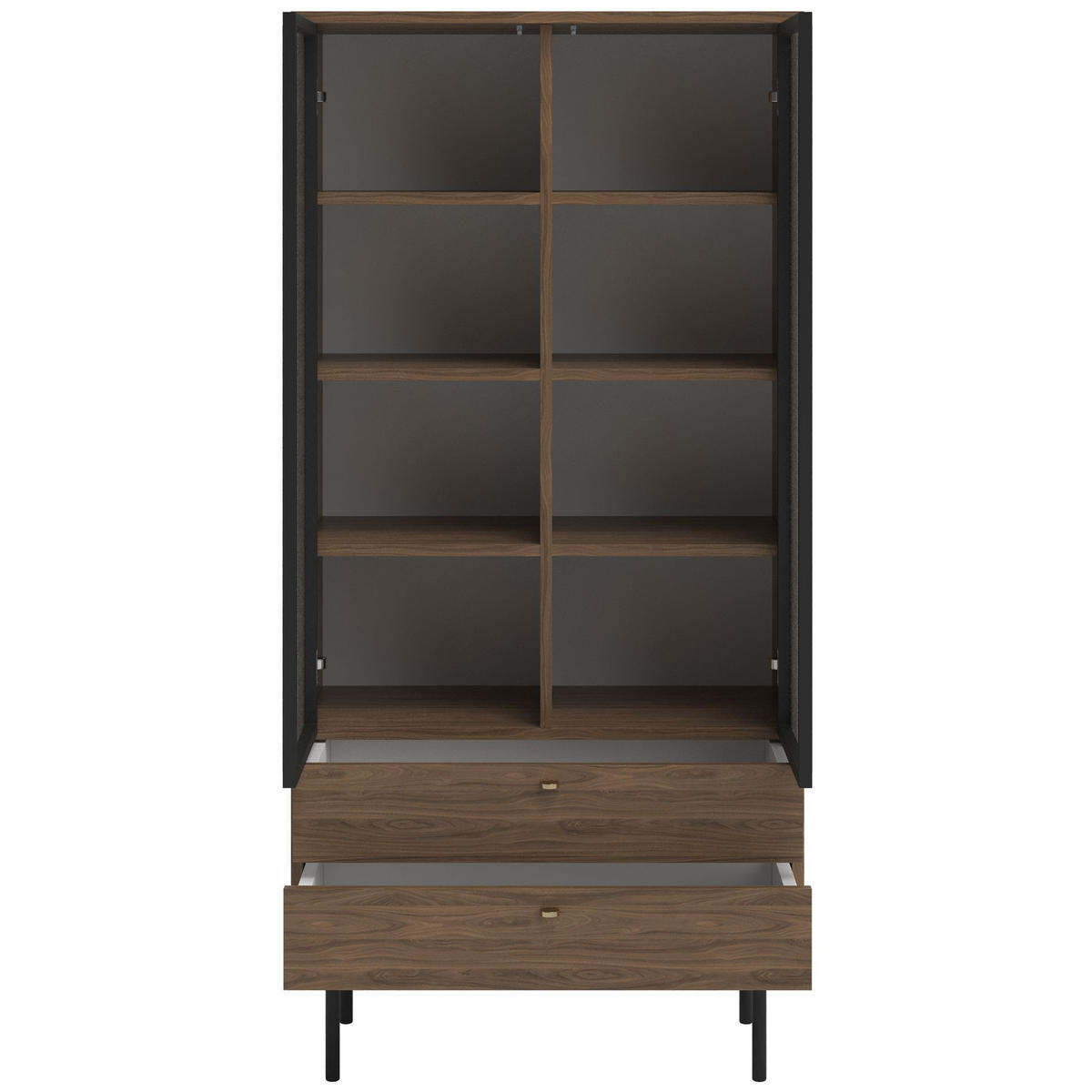 VITRINE Olar Holzoptik Carini Nussbaum 85 cm - Goldfarben/Schwarz, Holzwerkstoff/Metall (85/179/41cm) - Selsey