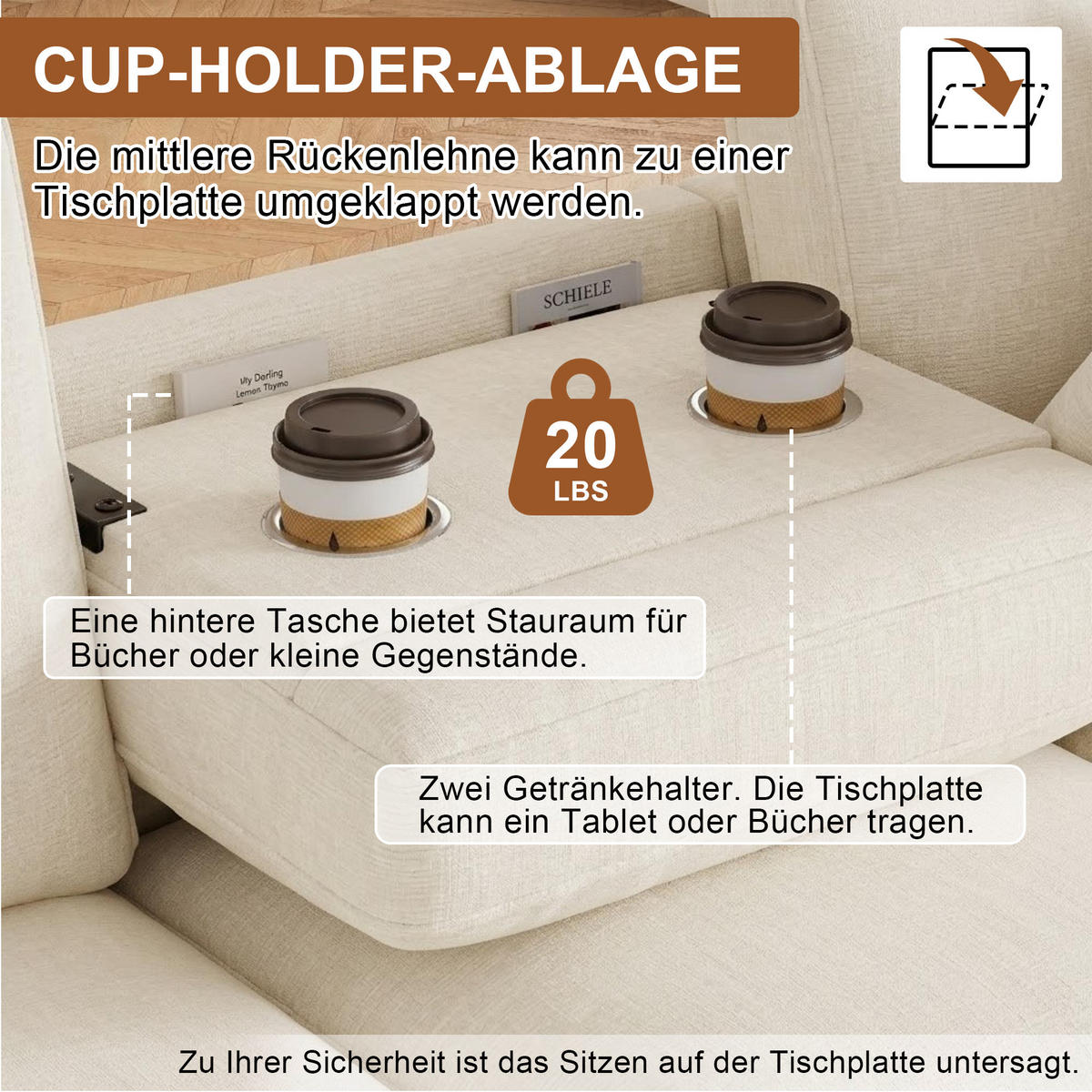 4-SITZER ECKSOFA Chenille Beige mit Stauraum und Getränkehaltern - Beige, Holzwerkstoff/Kunststoff (280/136cm) - WISHDOR