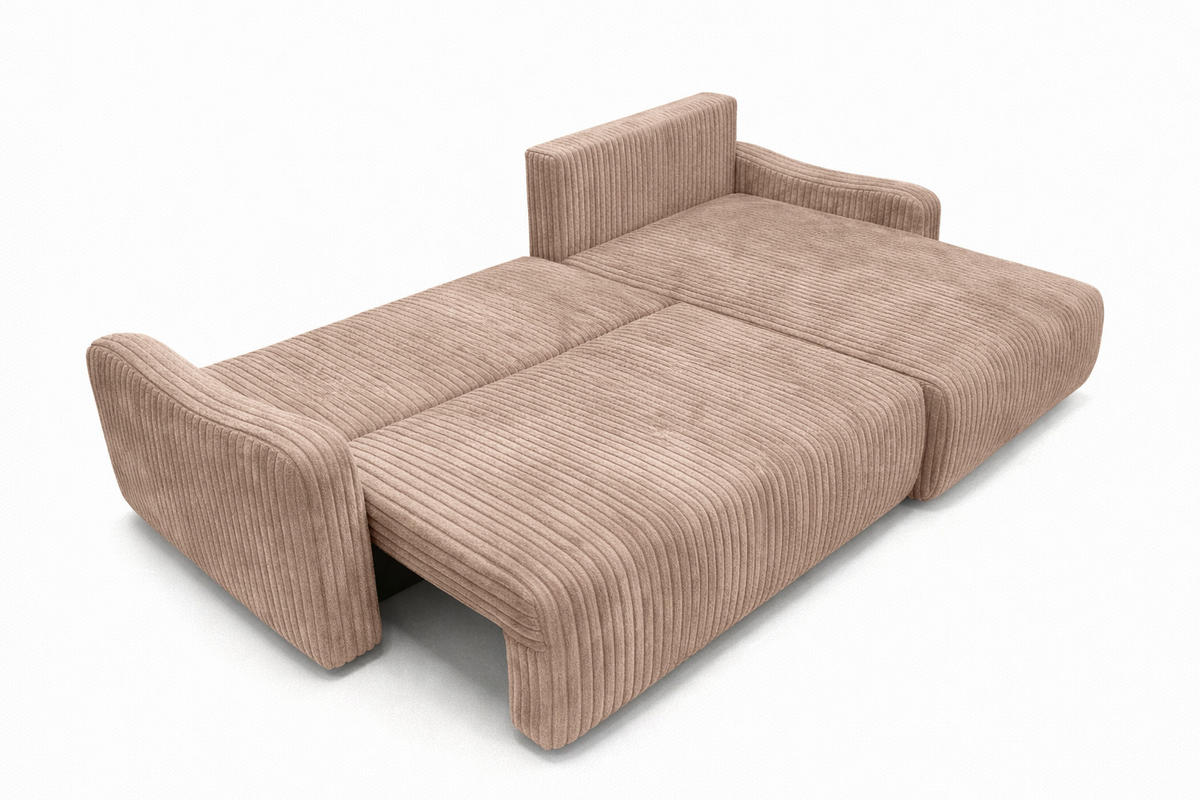 ECKSOFA Mit Schlaffunktion, Cordstoff Tilia, Braun, Rechts, JAPANDI - Braun, Holz (262/145cm) - Kaiser Möbel