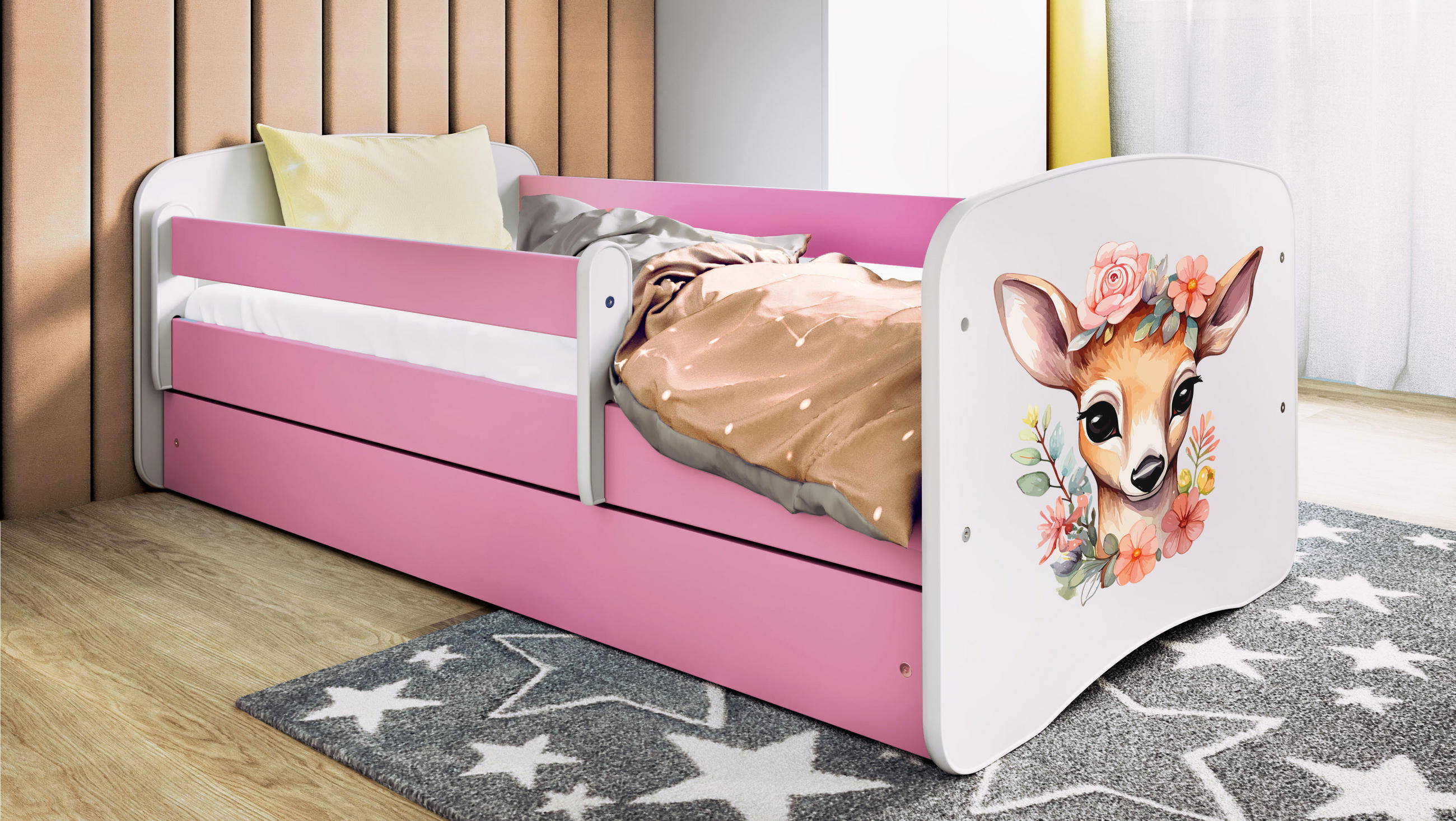 KINDERBETT Bambi mit Schublade und Matratze 140/70 - Rosa, Holzwerkstoff (70/140cm) - RAUMHIRSCH FURNITURE