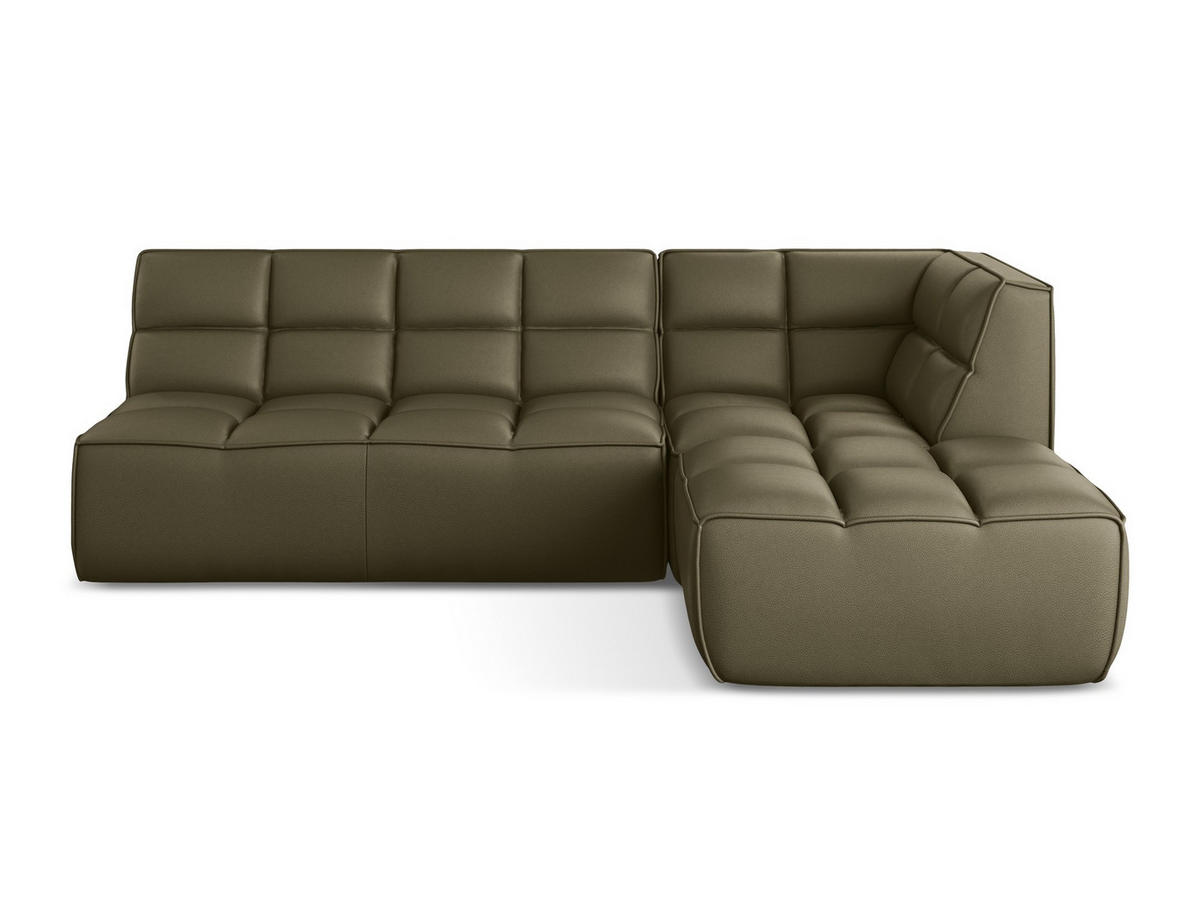ECKSOFA Beidseitig Kunstleder Grün - Schwarz/Olivgrün, Leder/Kunststoff (258/178cm) - Makamii