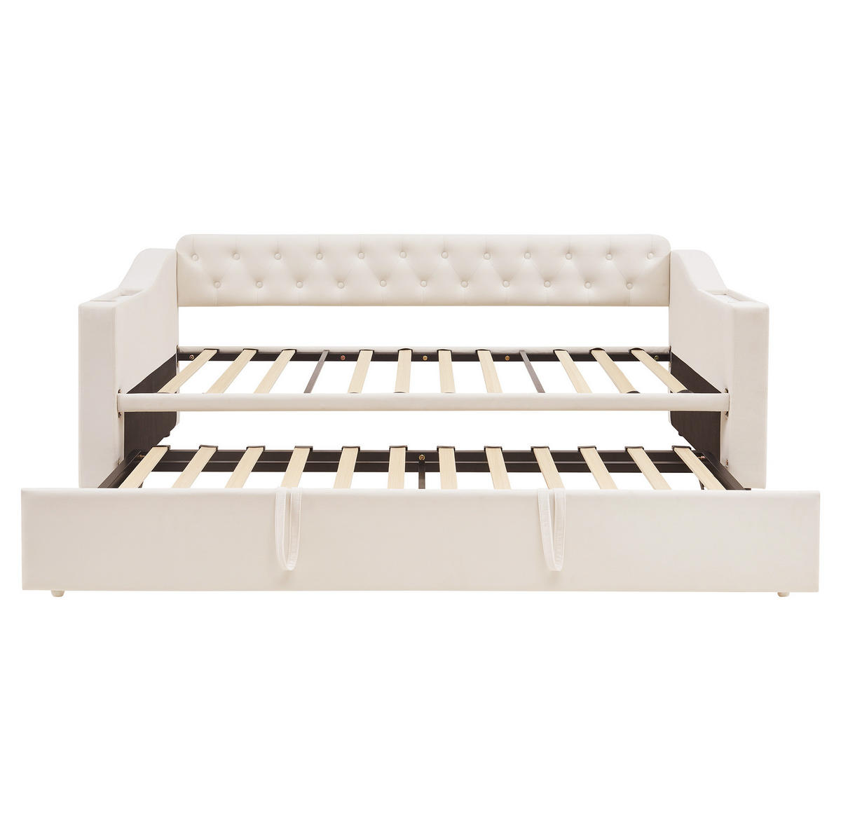 BETT 90/190 cm ausziehbar auf 180/190 cm mit USB und Lattenrost - Beige, Textil (90/180cm) - BEAOK