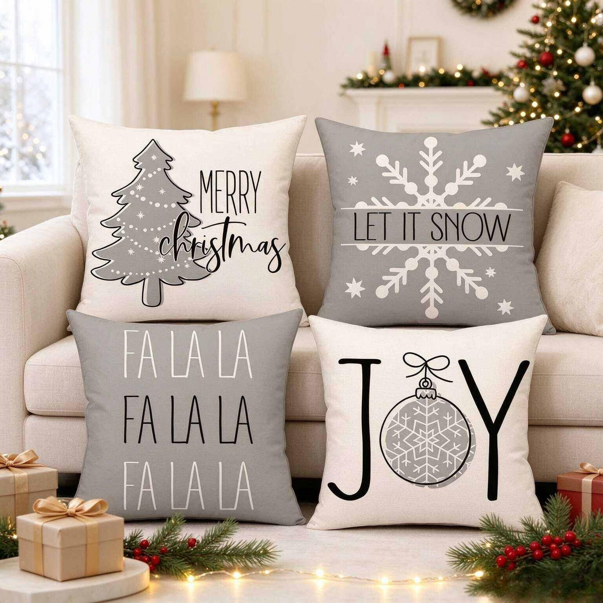 KISSENBEZUG – Weihnachtskissenbezug (Kissenfüllung nicht enthalten) – 45 x 45 cm – Multicolor(vier Stück) - Multicolor, Textil (45/45cm)
