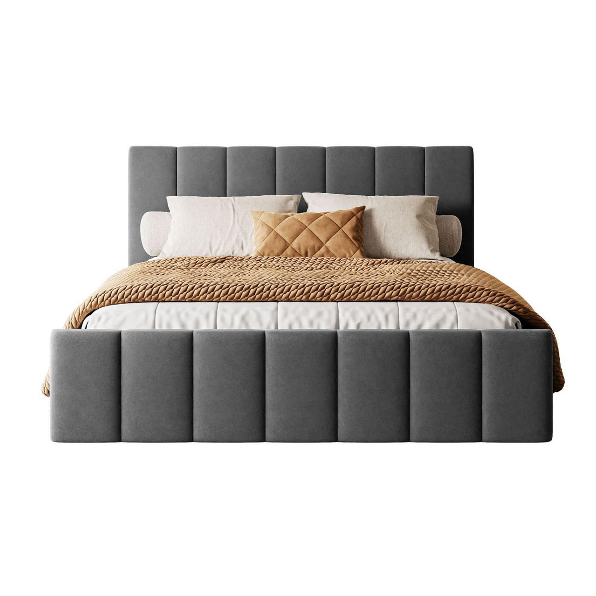 POLSTERBETT ELISE 90x200 cm Jasmine 96, Kopfteil 95 cm, 17 Holzlatten - Grau, Textil (90/200cm) - Lookway