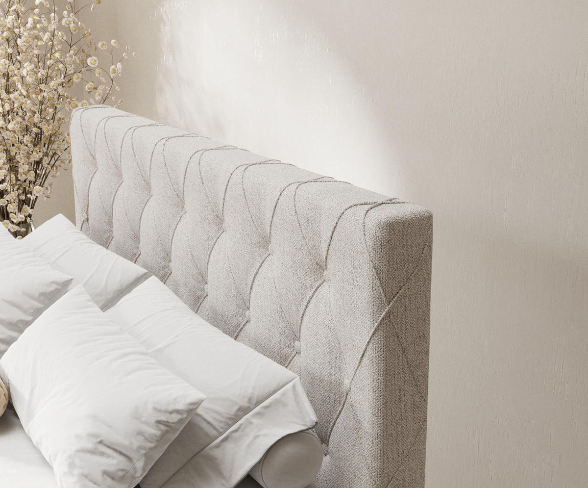 BOXSPRINGBETT Otus Hellbeige 140/200 cm mit Latex-Topper - Beige/Silberfarben, Holz/Holzwerkstoff (140/200cm) - Maison de Reve