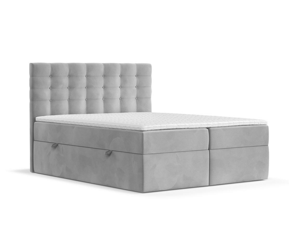 BOXBETT Sansa Grau 120/200 cm mit Taschenmatratze und Topper - Schwarz/Grau, Holz/Holzwerkstoff (120/200cm) - Maison de Reve