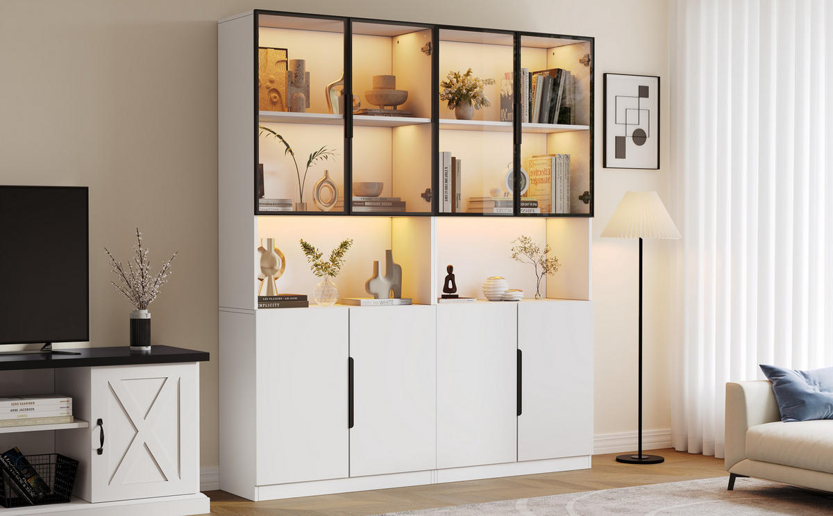 VITRINE Weiß 160/30/200 cm - Weiß, Holzwerkstoff (160/200/30cm) - PANGIVO