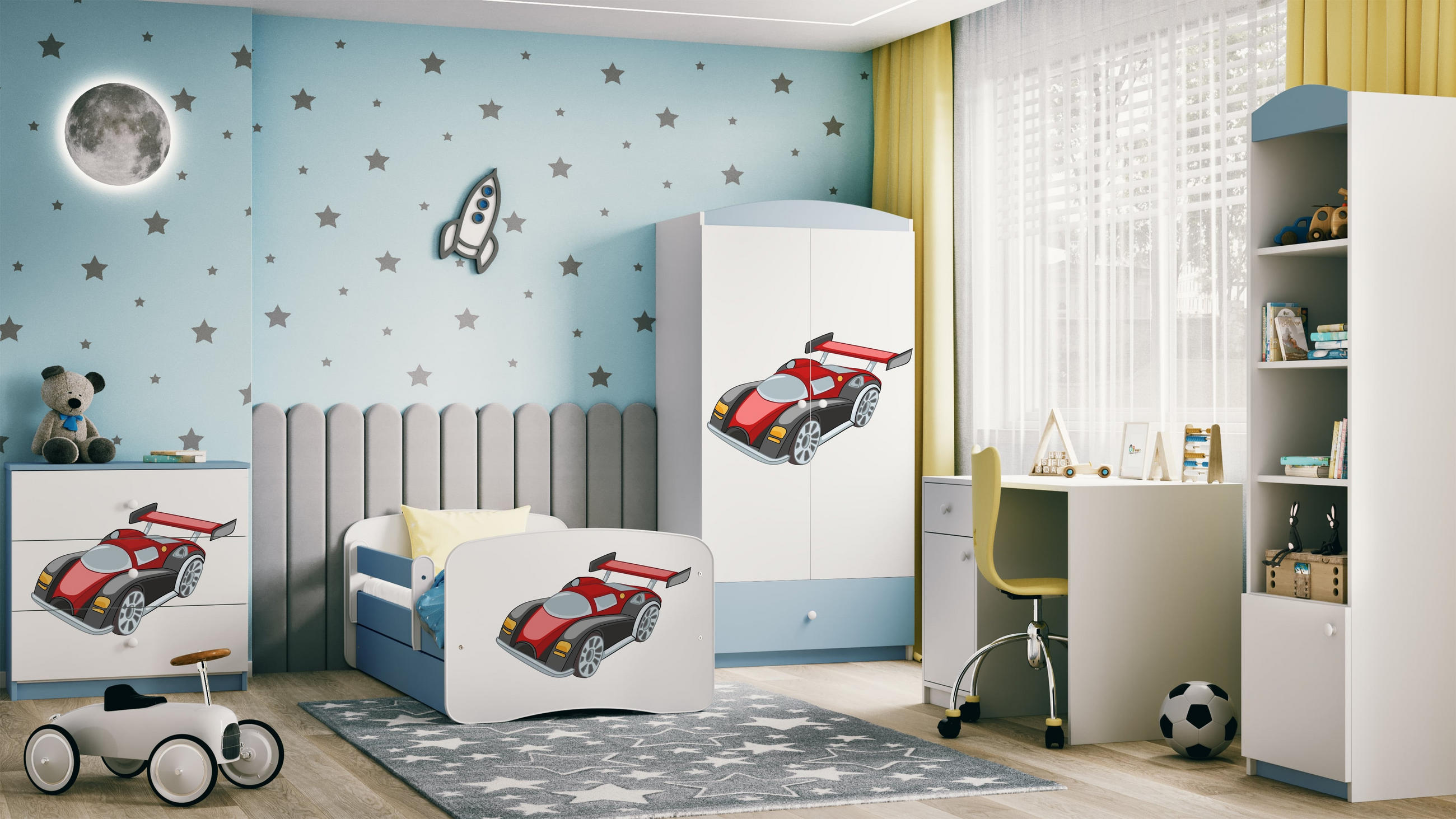 KINDERBETT Rennwagen mit Schublade und Matratze 160/80 - Blau, Holzwerkstoff (80/160cm) - RAUMHIRSCH FURNITURE