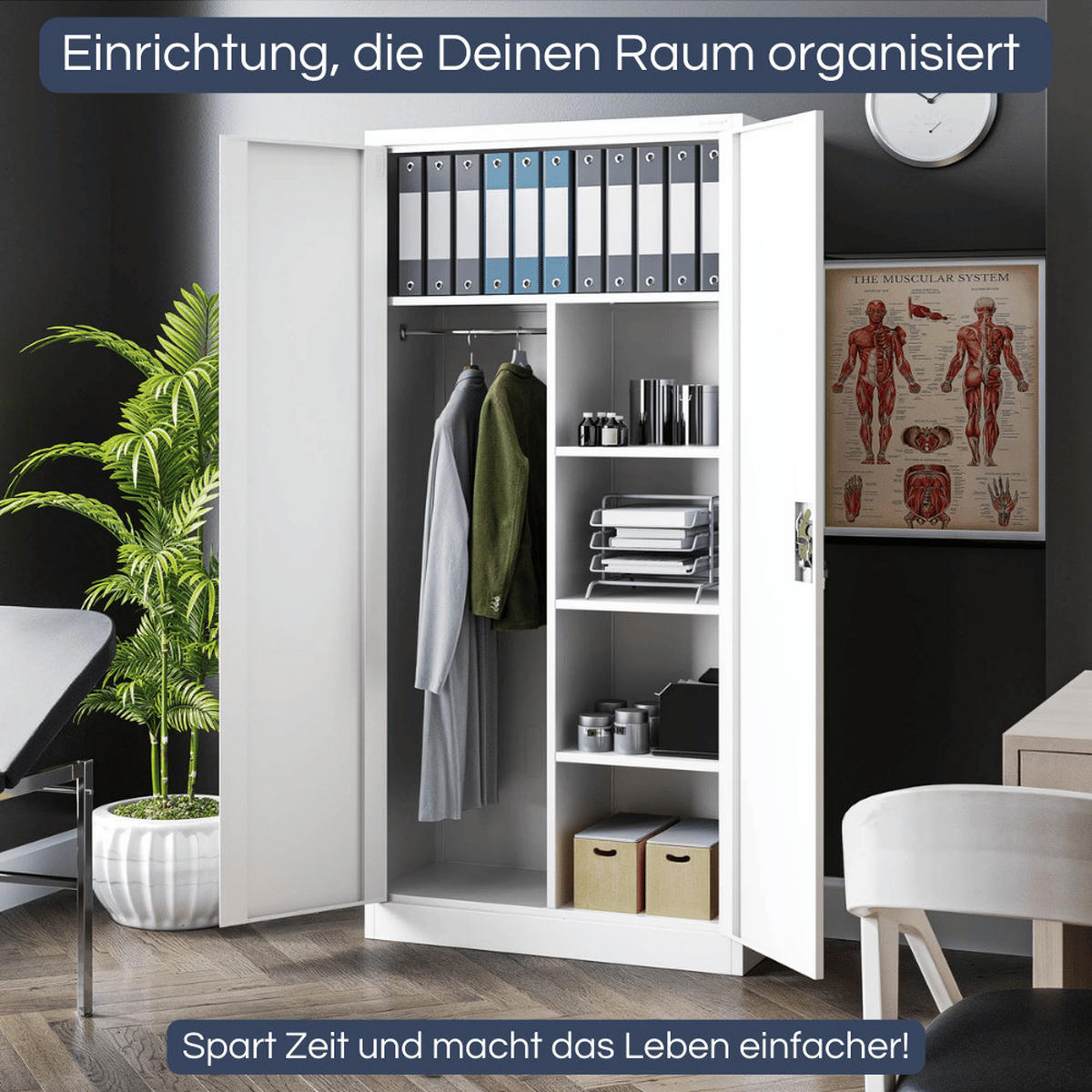 MEHRZWECKSCHRANK Metall abschließbar REKL 185x90x45cm Weiß - Weiß, Metall (90/185/45cm) - DELUKE