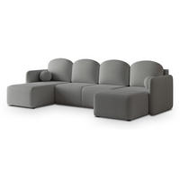 WOHNLANDSCHAFT NUBERO Grau Boucle-Stoff mit Schlaffunktion - Grau, Holz (285/85/143cm) - MASSENO