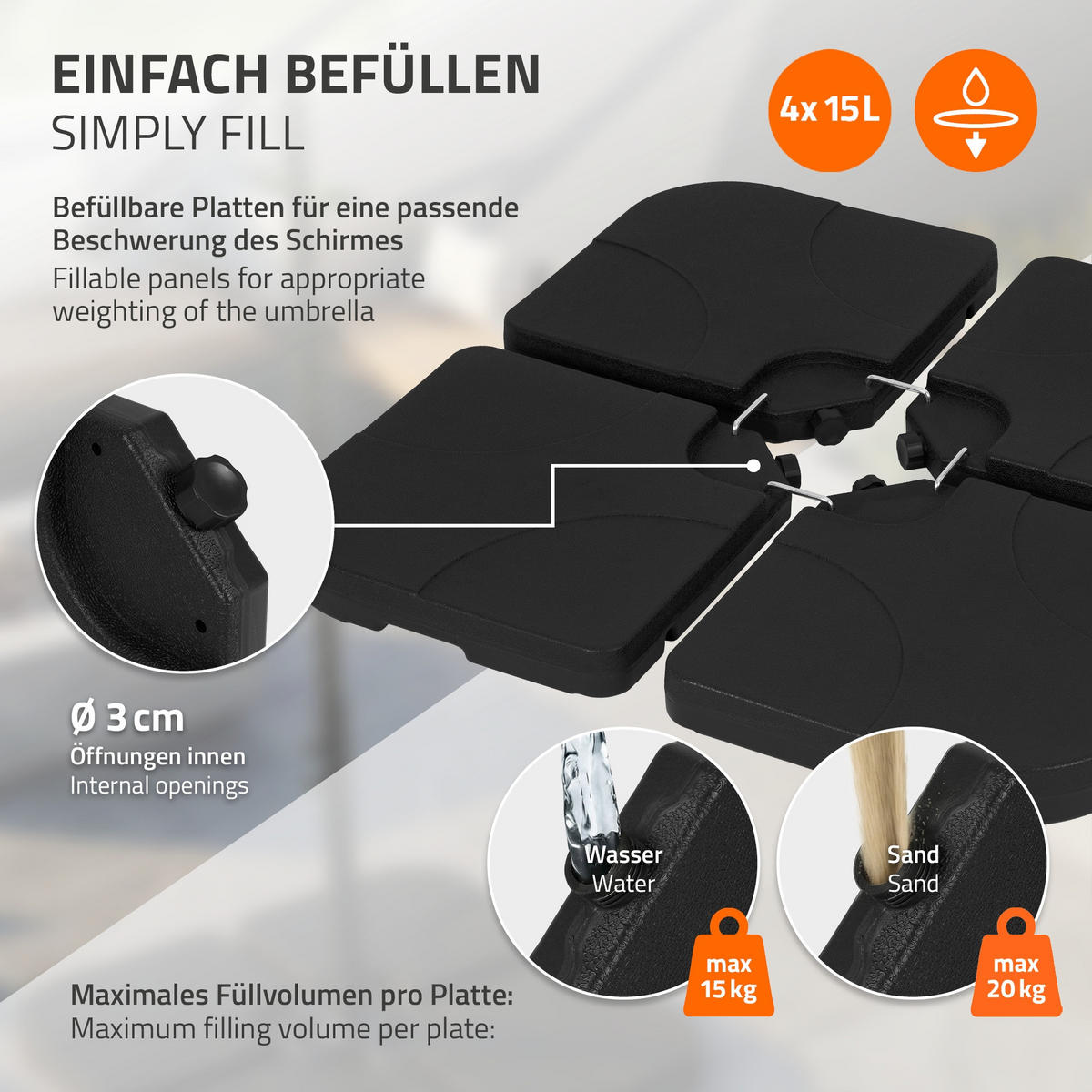SCHIRMGEWICHT für Ampelschirm 4-teilig Schwarz aus Kunststoff - Schwarz, Kunststoff (105/51cm) - ML-DESIGN