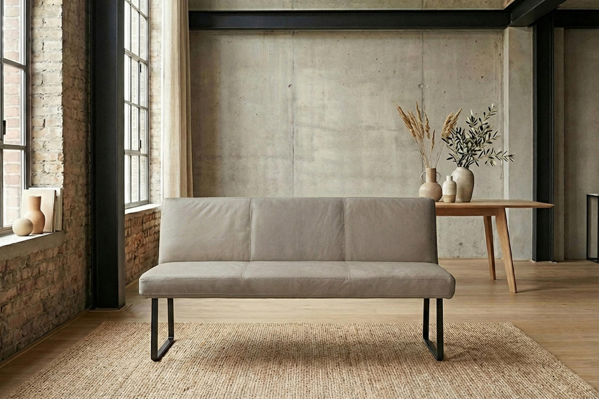 ESSZIMMERBANK ELEEN Grau Leder - Grau, Leder (123/85/69cm) - KAWOLA