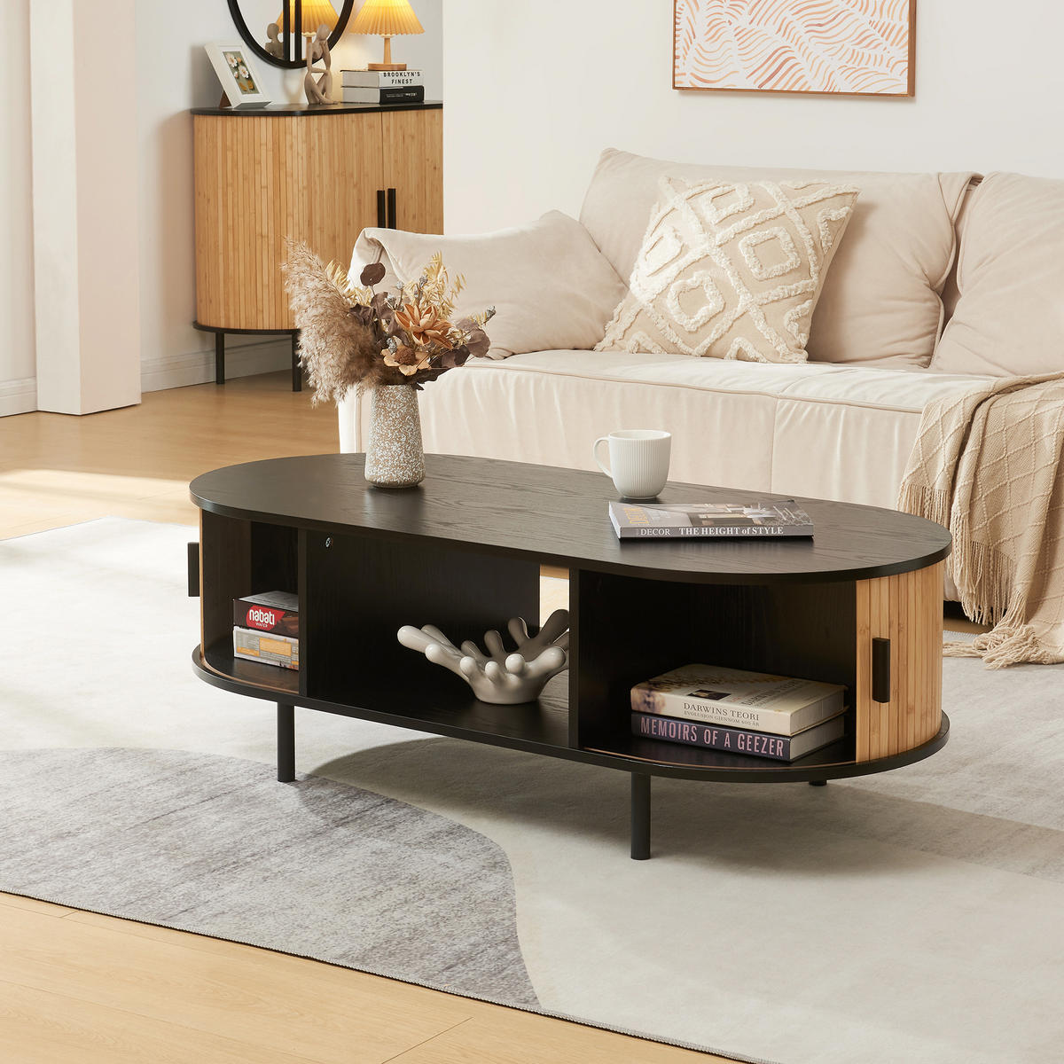 COUCHTISCH Tvedestrand 120/55/40 cm - Schwarz/Naturfarben, Holzwerkstoff/Metall (55/120/40cm) - [en.casa]