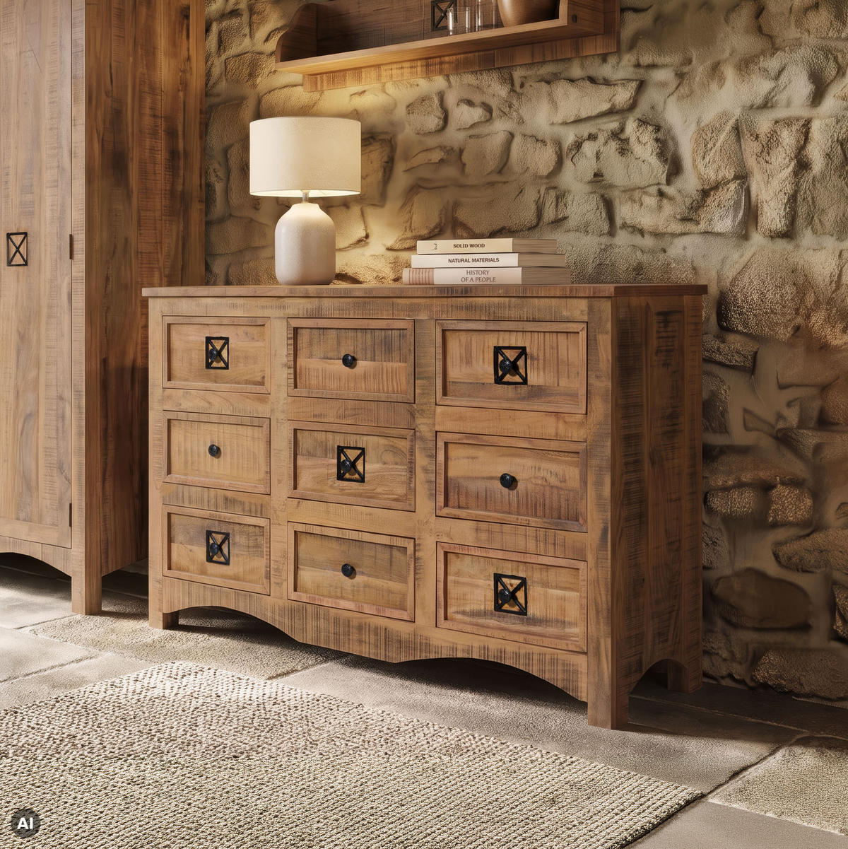 KOMMODE Akazie 130x40x85 natur versiegelt NATURE OF SPIRIT #259 - Naturfarben, Holz (130/85/40cm) - Massivmoebel24