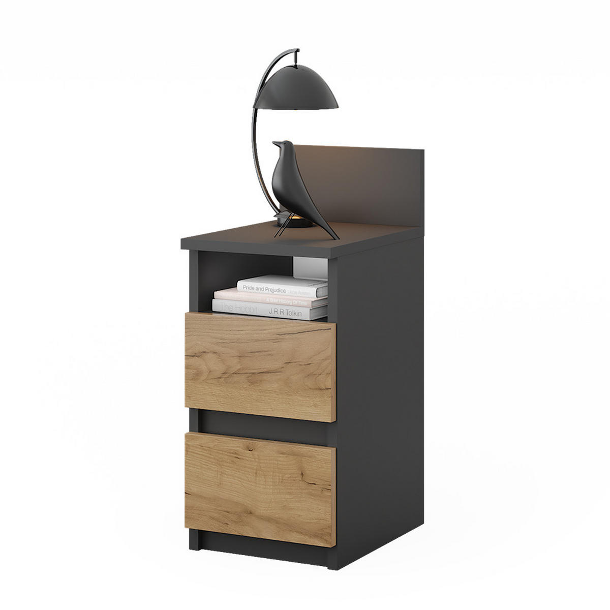 NACHTTISCH Monty Anthrazit/Goldkraft Eiche 25 x 59.1 cm mit 2 Schubladen - Honigeiche/Anthrazit, Holzwerkstoff (25/59.1/32.3cm) - Vicco