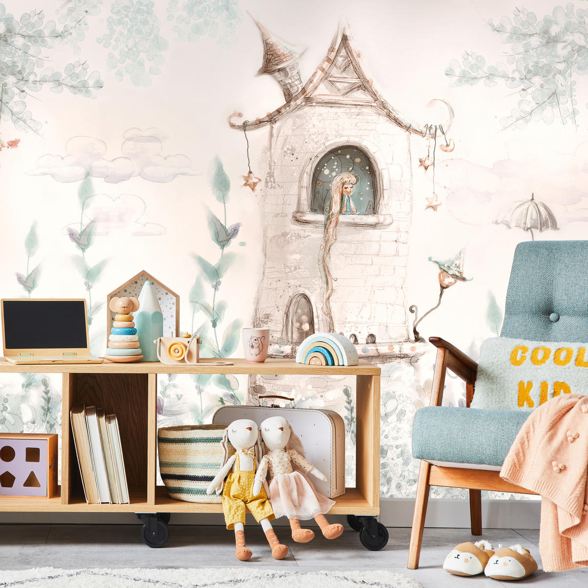 FOTOTAPETE für Kinderzimmer Die Prinzessin im Turm Märchen Pflanzen 300x210 - Beige, Papier (300/210cm) - Muralo