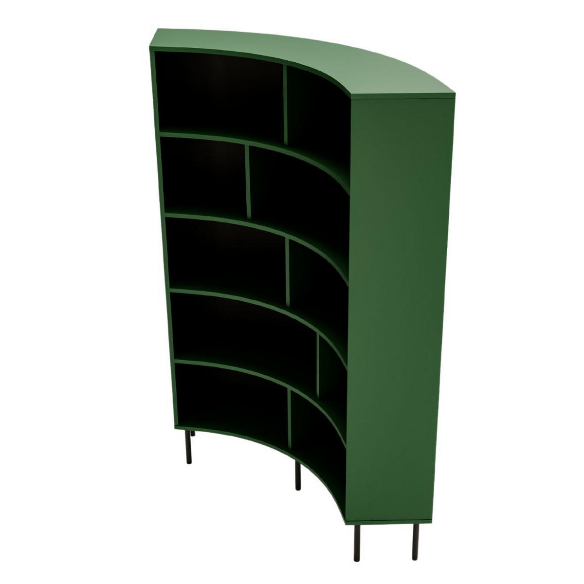 BÜCHERREGAL Horn, Grün, Bogenform, 10 Fächern - Dunkelgrün/Schwarz, Holzwerkstoff/Metall (100/181/32cm) - Skandica