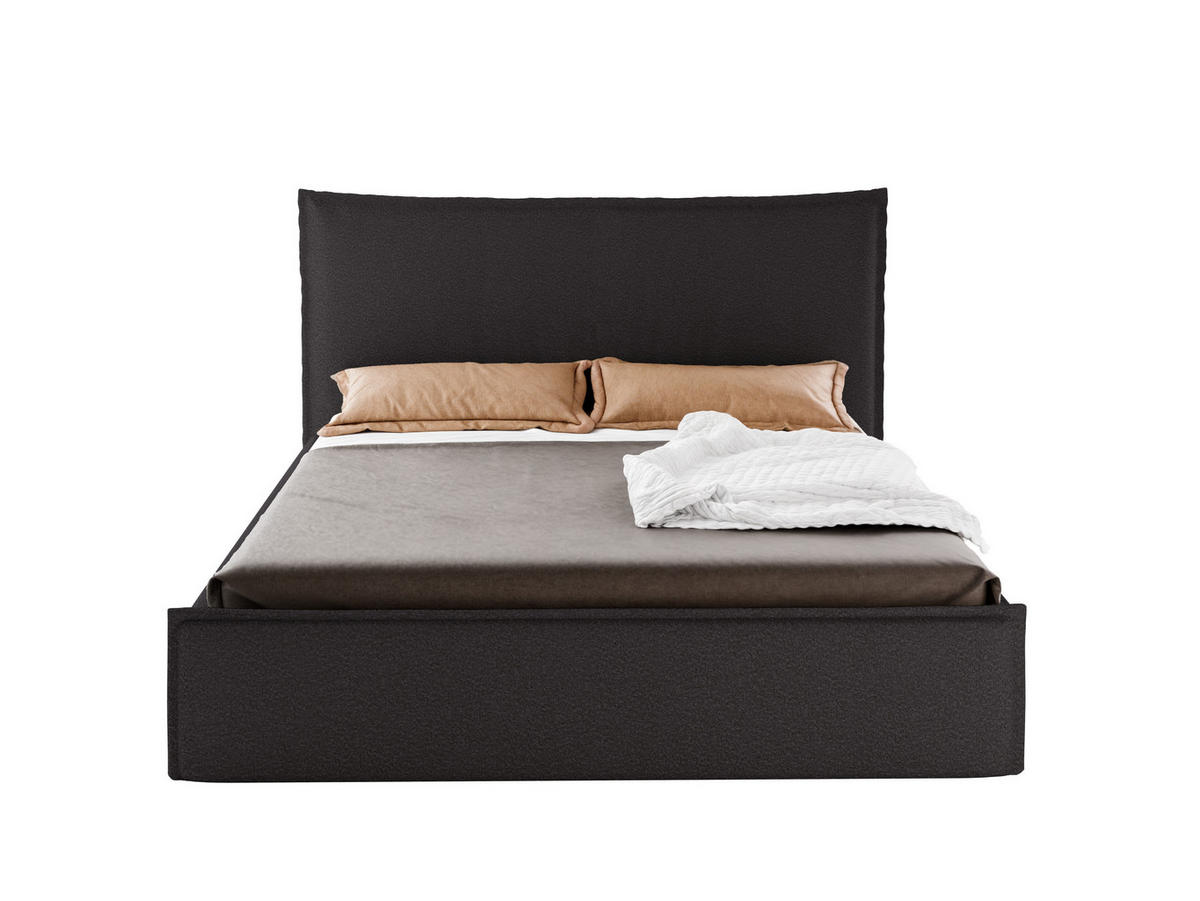 POLSTERBETT LUNA 140x200 cm mit Bettkasten, Stauraum und Metall-Lattenrost – Bouclé Stoff Schwarz - Schwarz, Textil/Metall (140/200cm) - Luxkor24