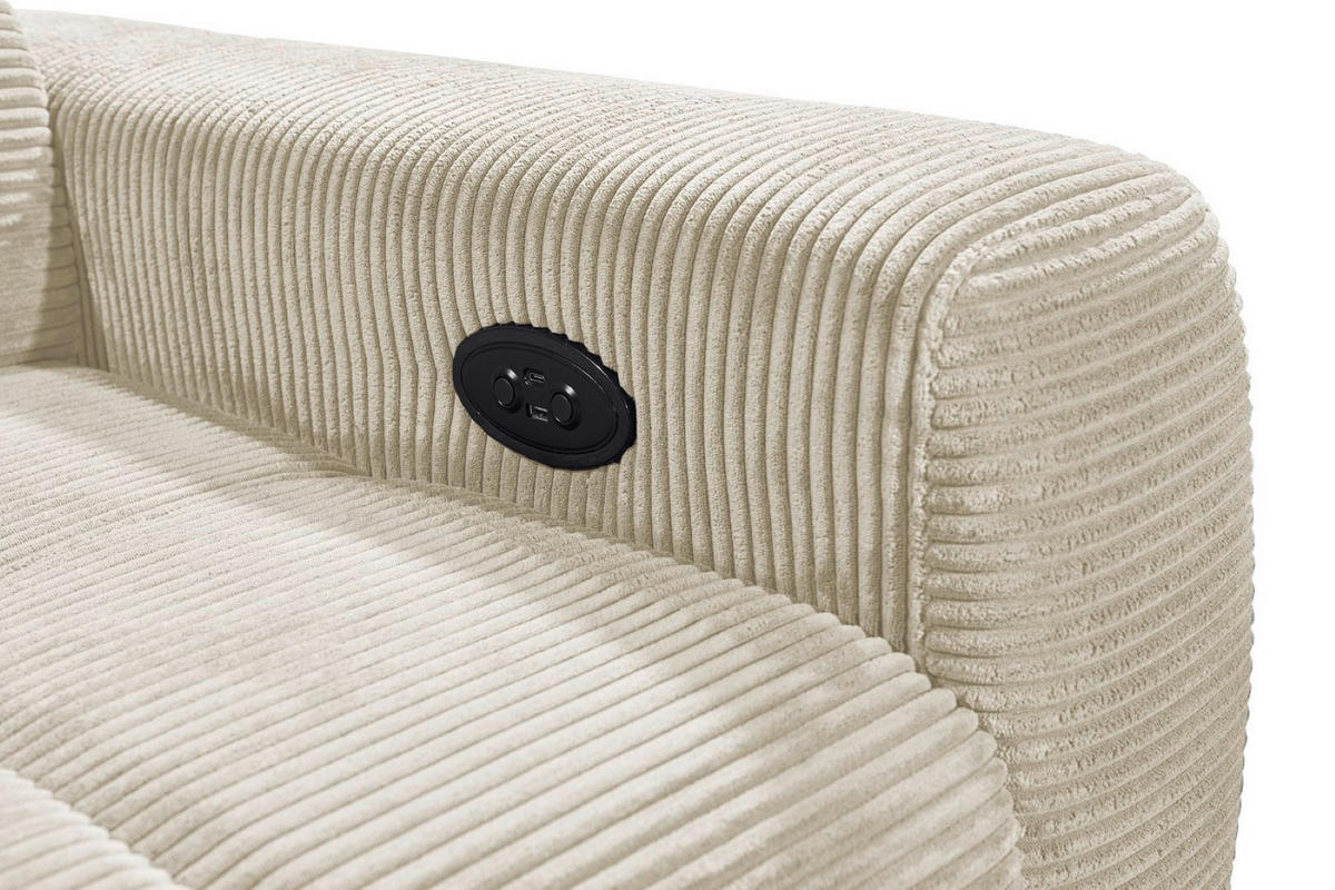 ECKSOFA mit elektronische Sitztiefenverstellung, USB-Anschluss und stilvollem Breitcord-Bezug - Beige, Textil (243/200cm) - ed exciting design