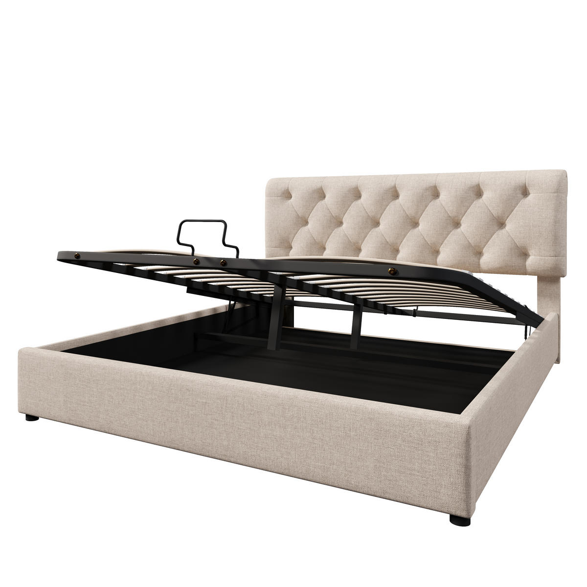 POLSTERBETT 140/200 cm Natur mit verstellbarem Kopfteil und Stauraum - Naturfarben, Textil (140/200cm) - OKWISH
