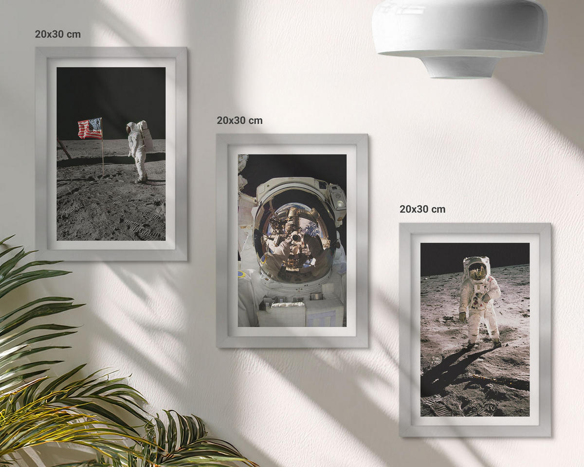 BILDER SET 3er Set - 20x30 cm Silberner Rahmen - NASA-Mondlandung - Silberfarben, Kunststoff (20/30cm) - TULUP