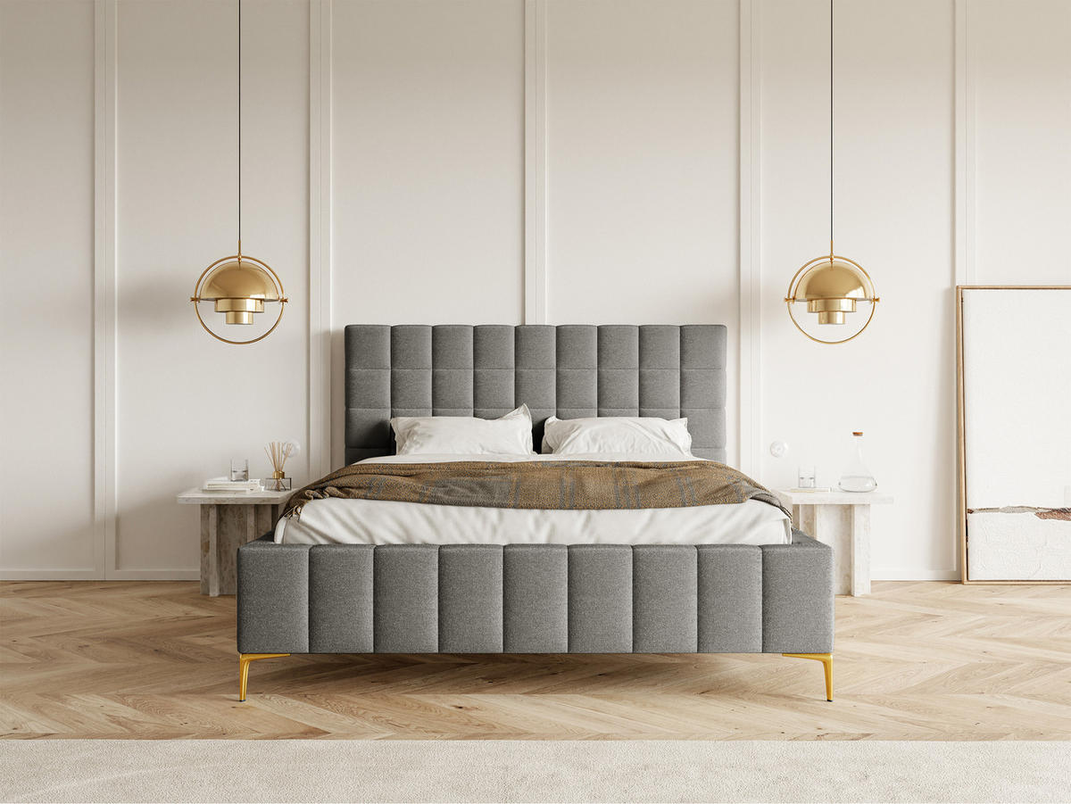 POLSTERBETT Szejlo Grau Chenille 180 cm - Goldfarben/Grau, Textil/Metall (180/200cm) - Selsey