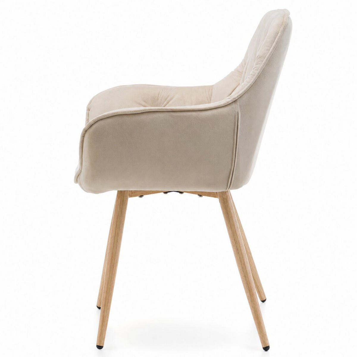 STUHL SIENA gepolstert mit Steppung - beige, Beine in Holzoptik - Samt Velours - Ecru/Eichefarben, Textil/Metall (58/87/61cm) - NEW HOME