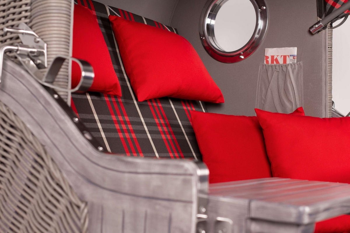 STRANDKORB Düne Koboo Grau Bullaugen - Rot/Braun, Metall (125/170/80cm) - Mr. Deko