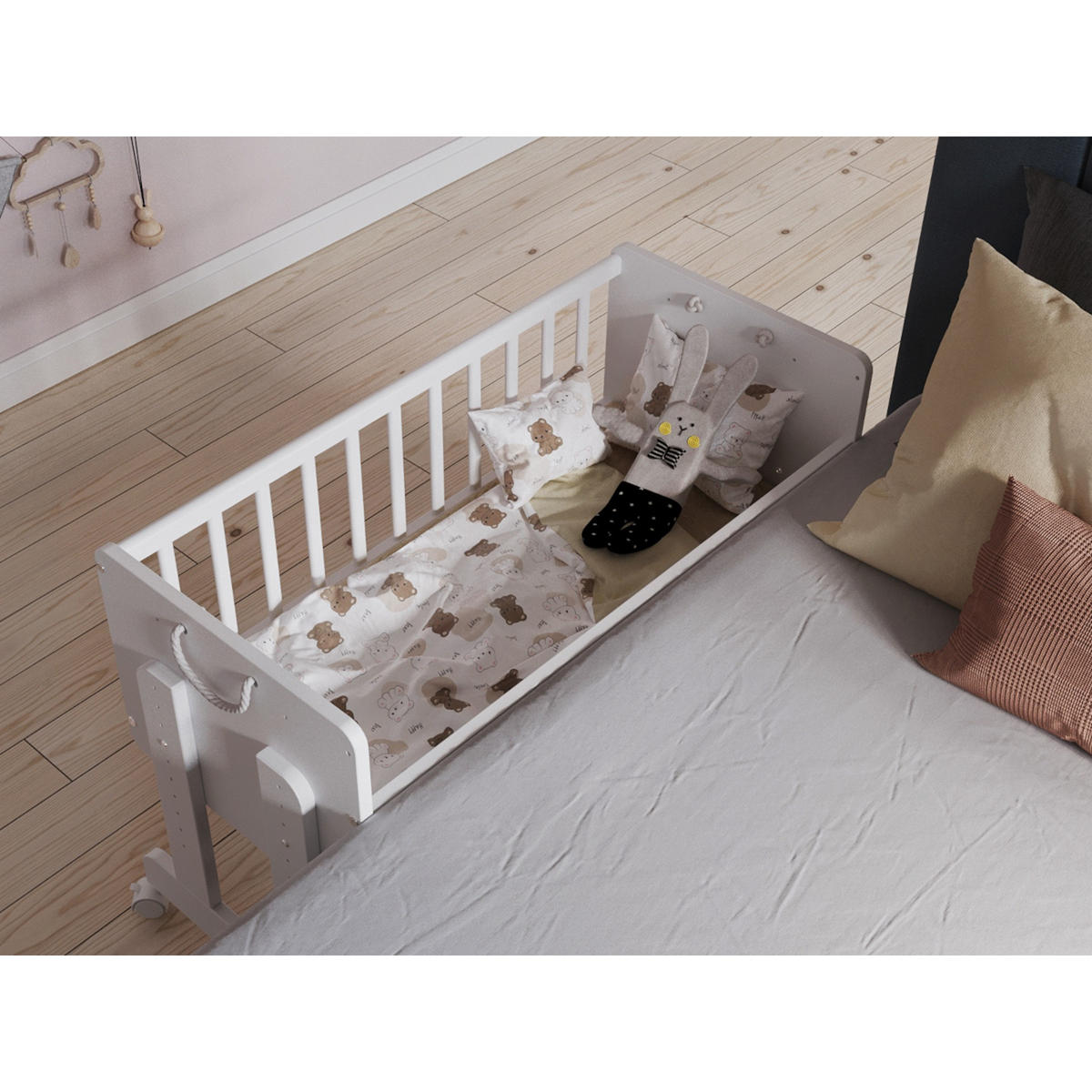 BEISTELLBETT Ornella, Wiege 5 in 1 inkl. Matratze Weiß - Weiß, Holz (40/90cm) - Premiers Moments