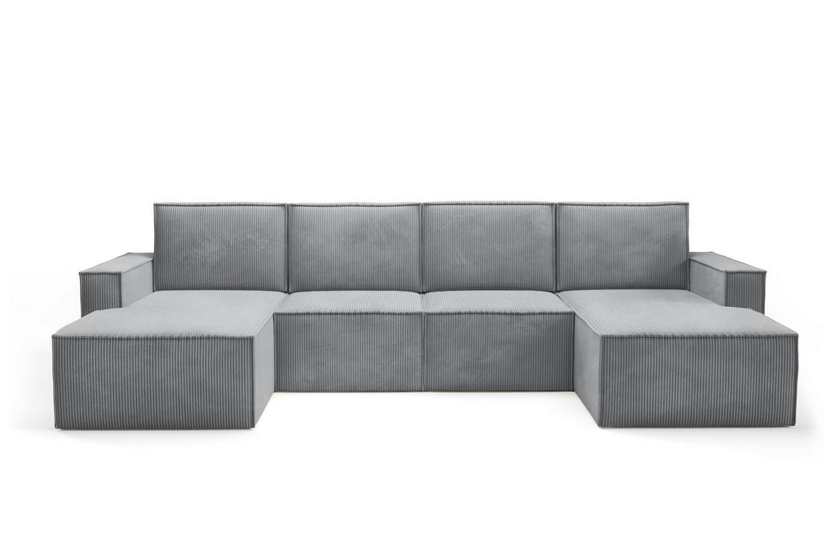 WOHNLANDSHAFT Orto Hellgrau - Hellgrau, Holzwerkstoff/Textil (320/93/142cm) - Bettso