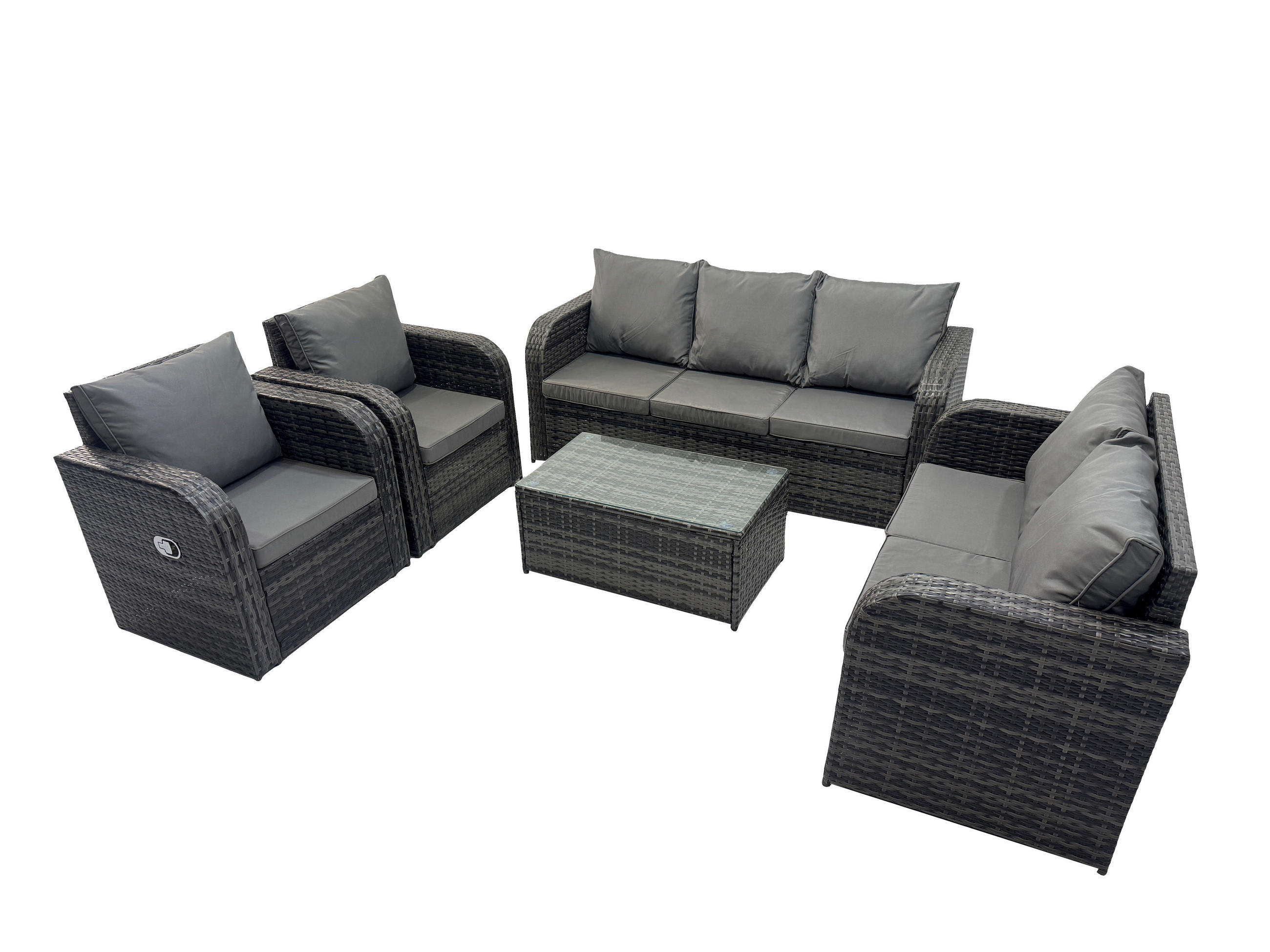 GARTENMÖBELSET mit Couchtisch Polyrattan 7-Sitzer - Dunkelgrau/Grau, Glas/Kunststoff - Fimous