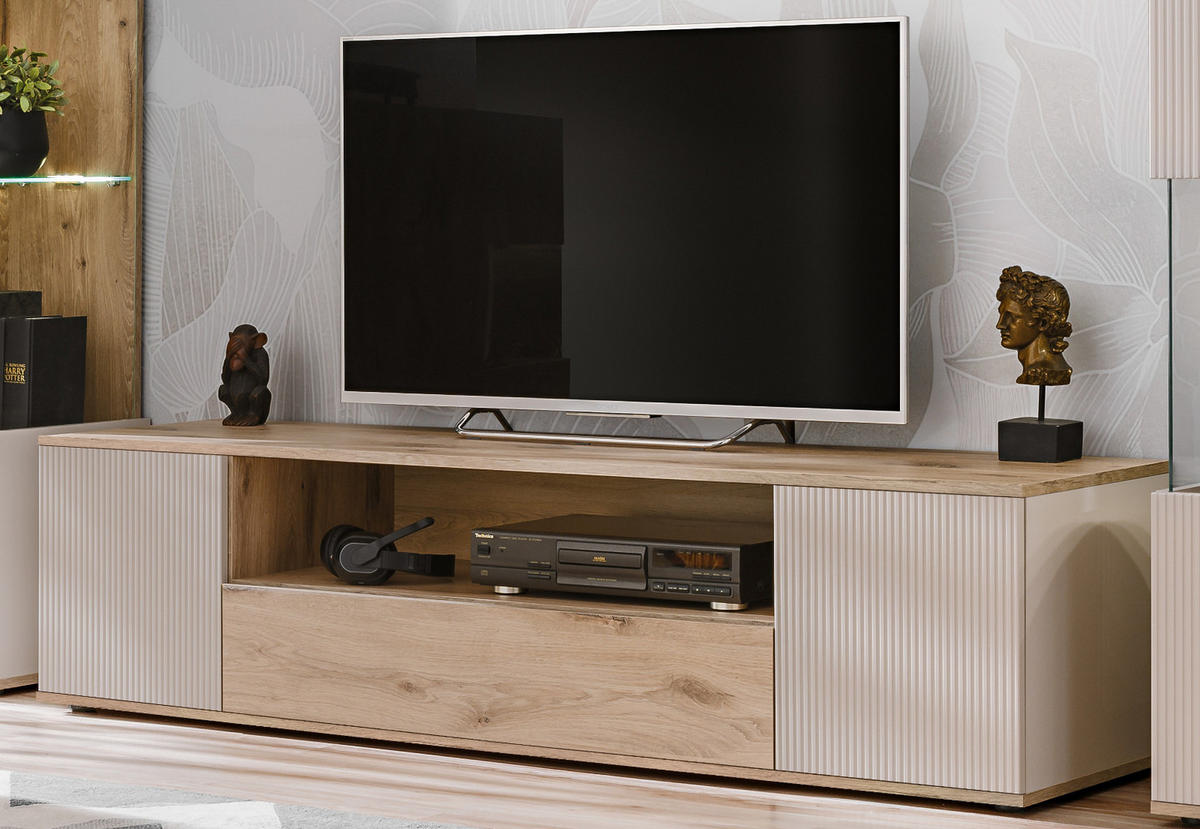 TV-LOWBOARD Viking Eiche, Kaschmir 160 cm, TV Unterschrank mit Push-to-Open - Kaschmir/Eichefarben, Holzwerkstoff/Kunststoff (160/45/42cm) - Inn.Furn