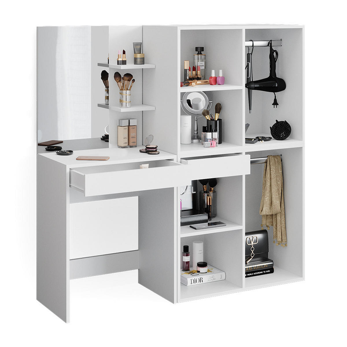 SCHMINKTISCH Isabelle Weiß 60 cm mit Schränken - Weiß, Holzwerkstoff (60/140/40cm) - Vicco